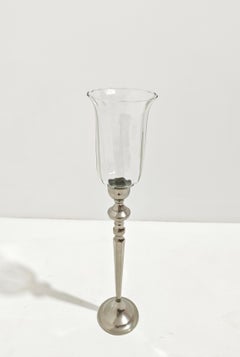 Portavelas de latón niquelado con cristal Itay moderno de mediados de siglo Años 80