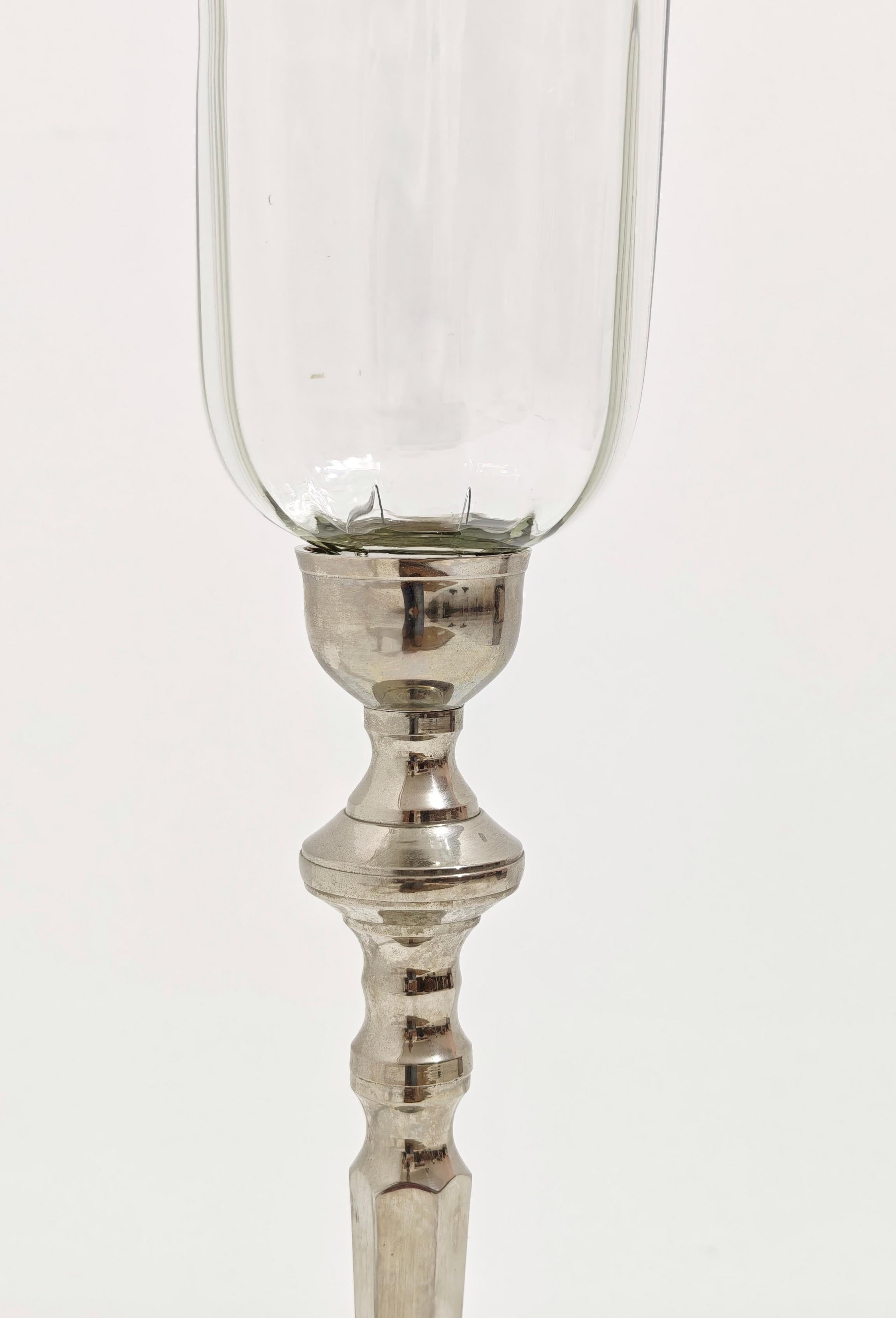 Portavelas de latón niquelado con cristal Itay moderno de mediados de siglo Años 80 siglo XX en venta