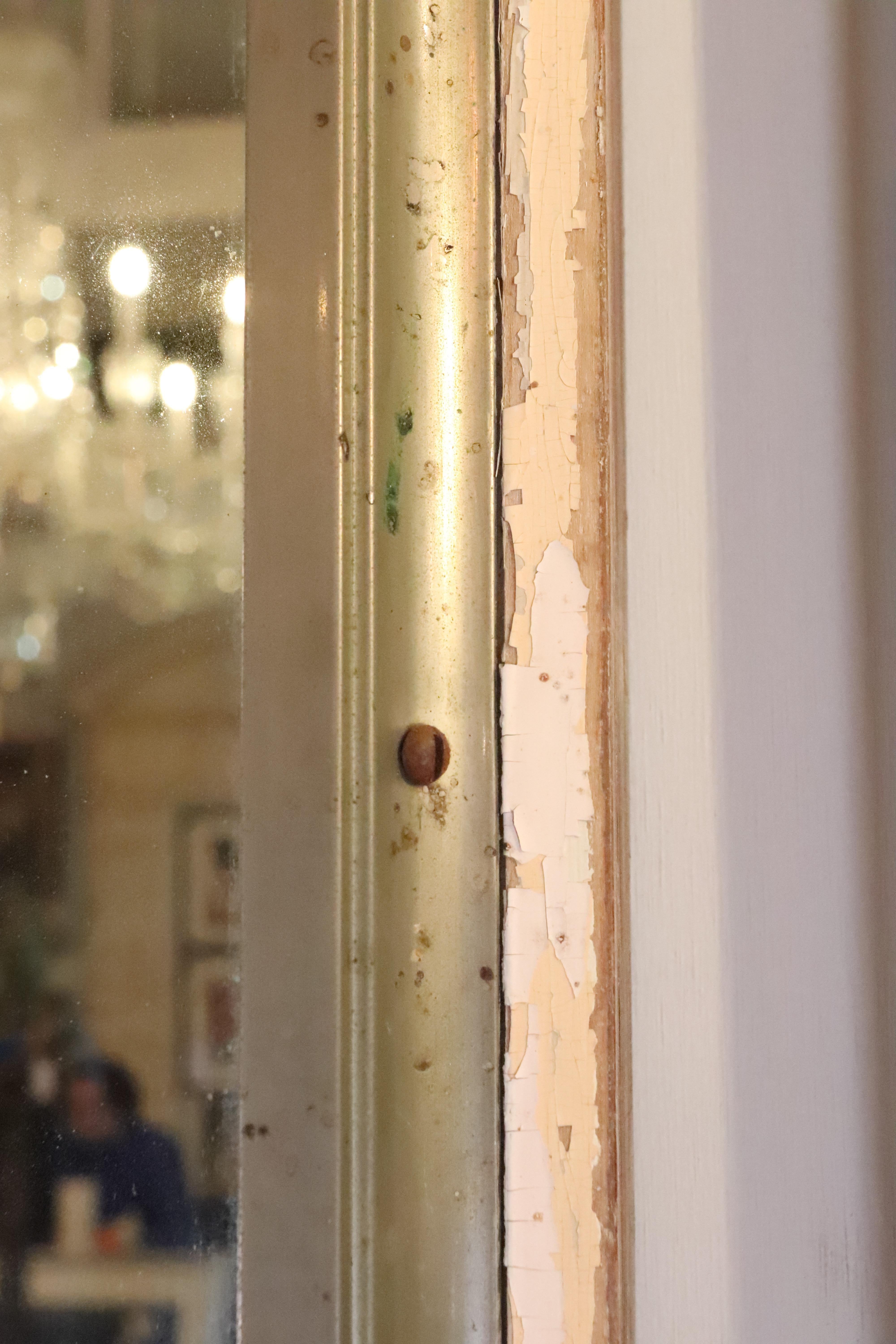 Silvered Nickel Plated Brass Mirror Mounted on Cream Door For Sale