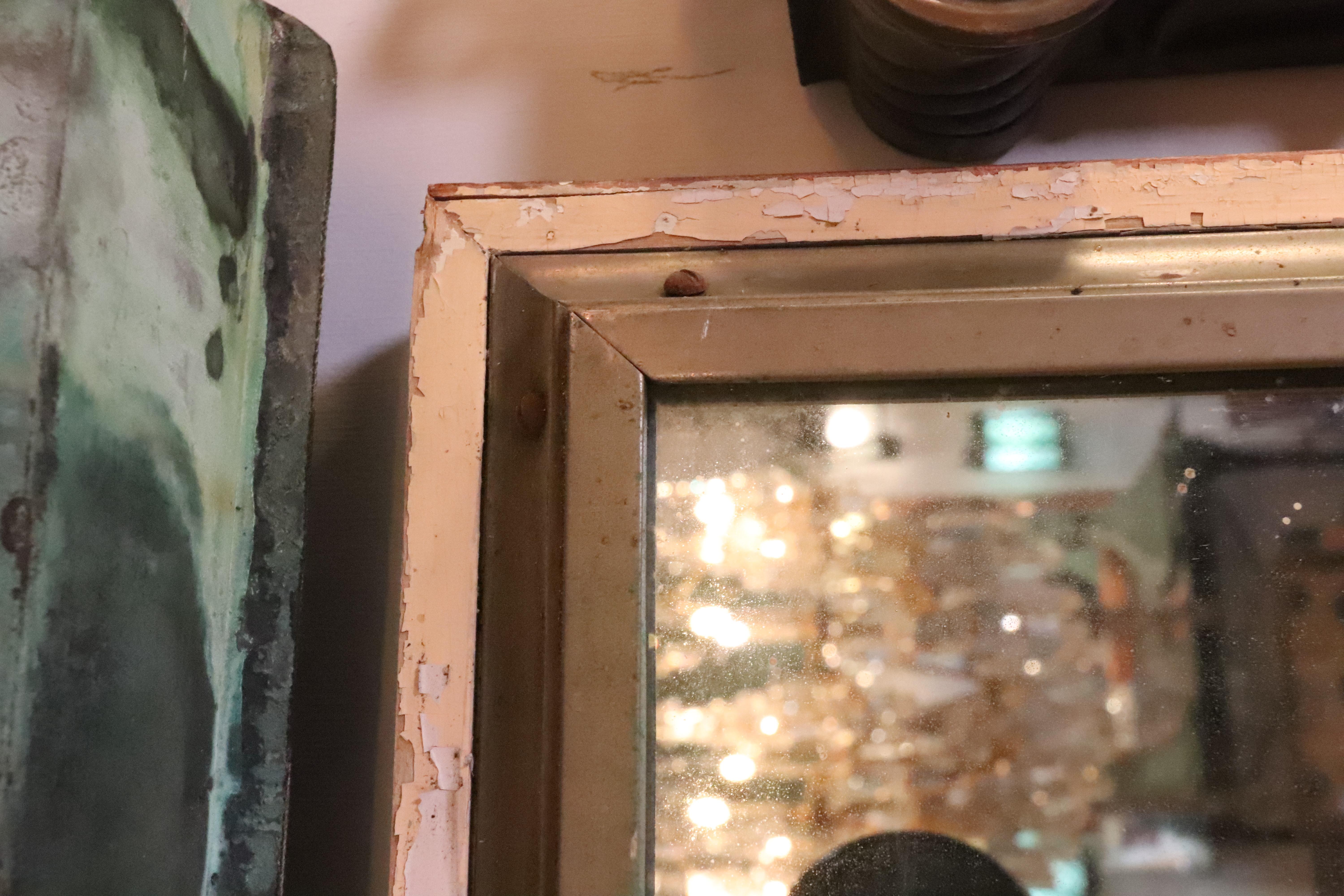 Early 20th Century Nickel Plated Brass Mirror Mounted on Cream Door For Sale