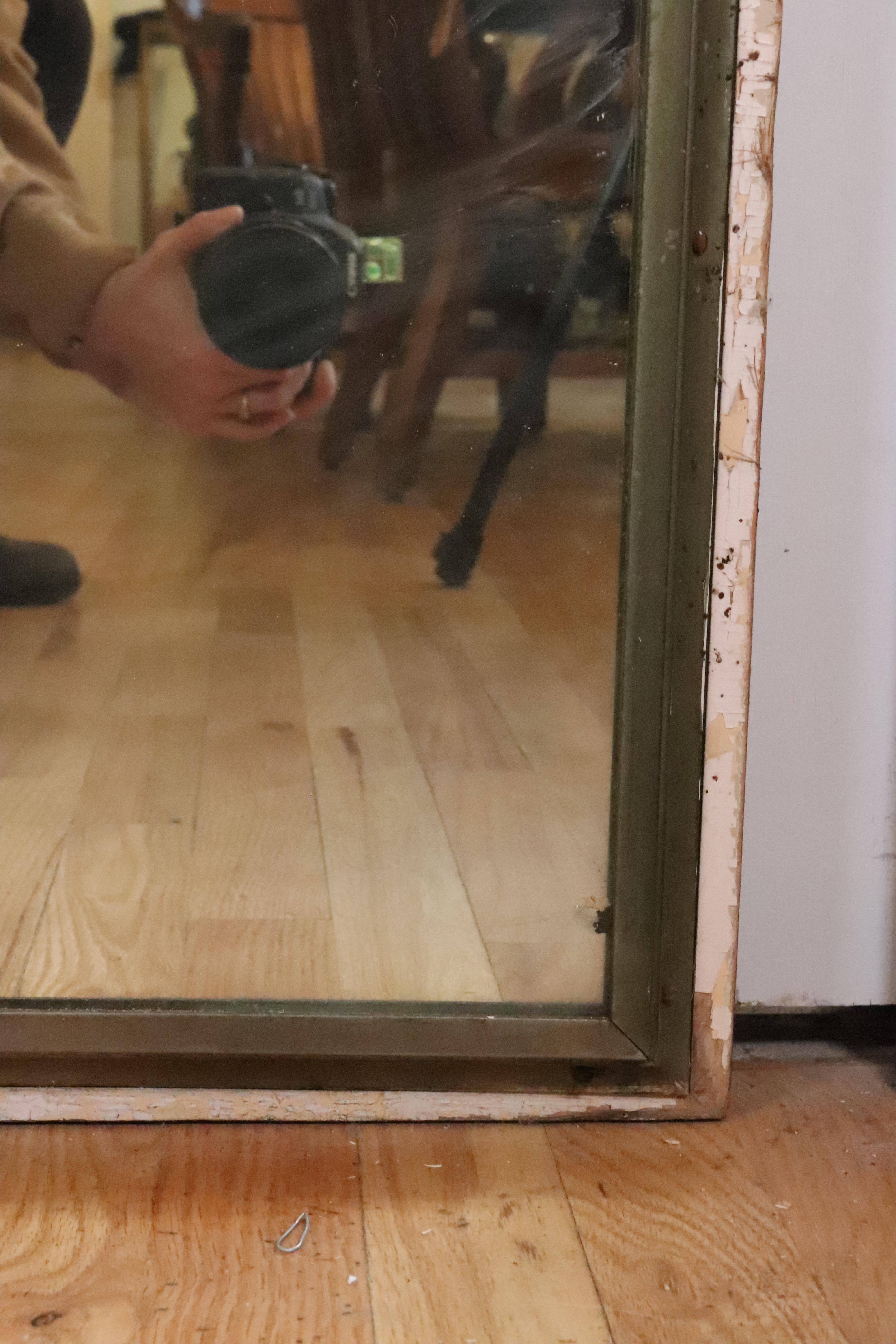 Nickel Plated Brass Mirror Mounted on Cream Door For Sale 3