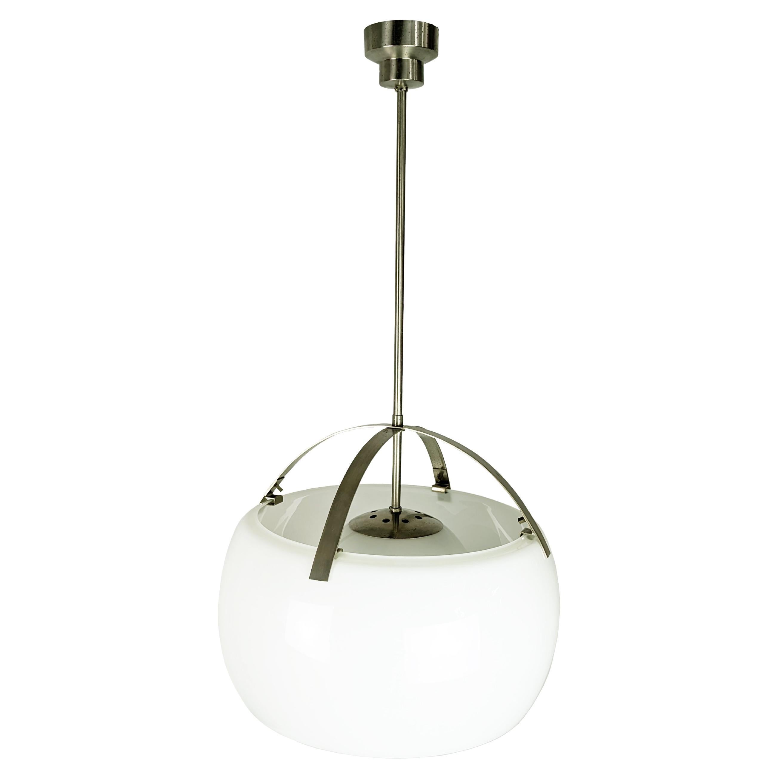 Nickel Plated Brass Omega pendant Lamp by Vico Magistretti for Artemide, 1960s For Sale