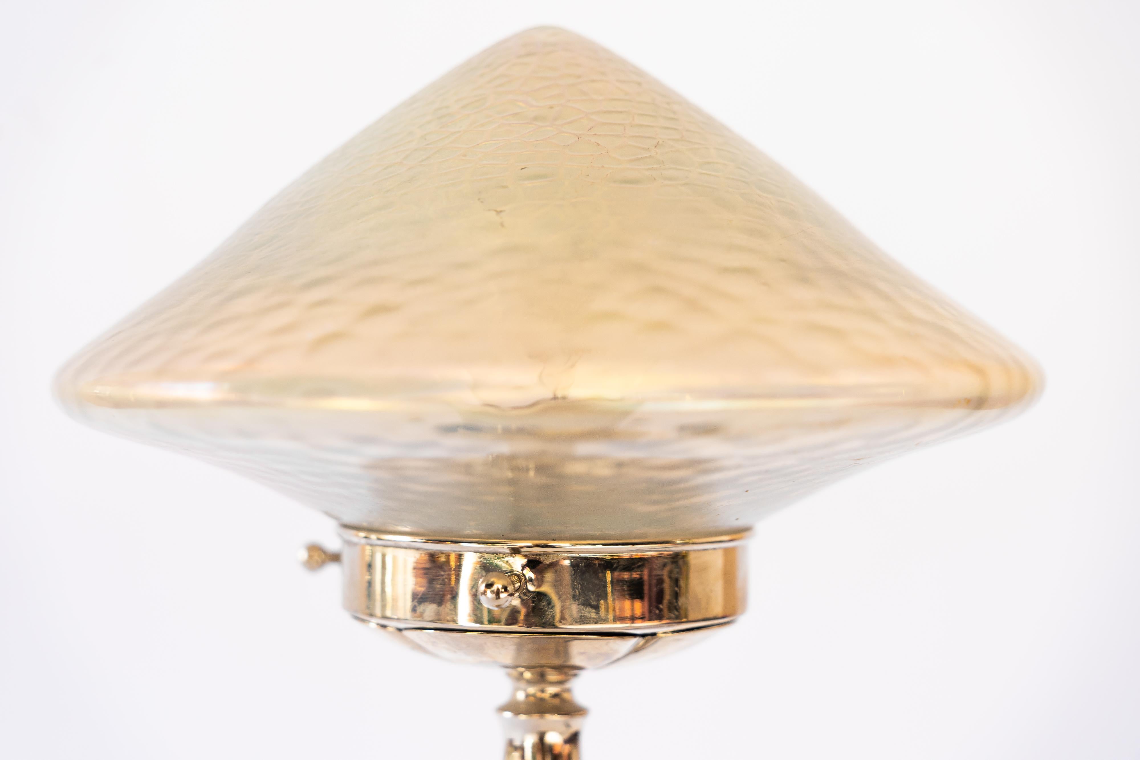 Nickel-Plated Brass Table Lamp with Beautiful Glass For Sale 2