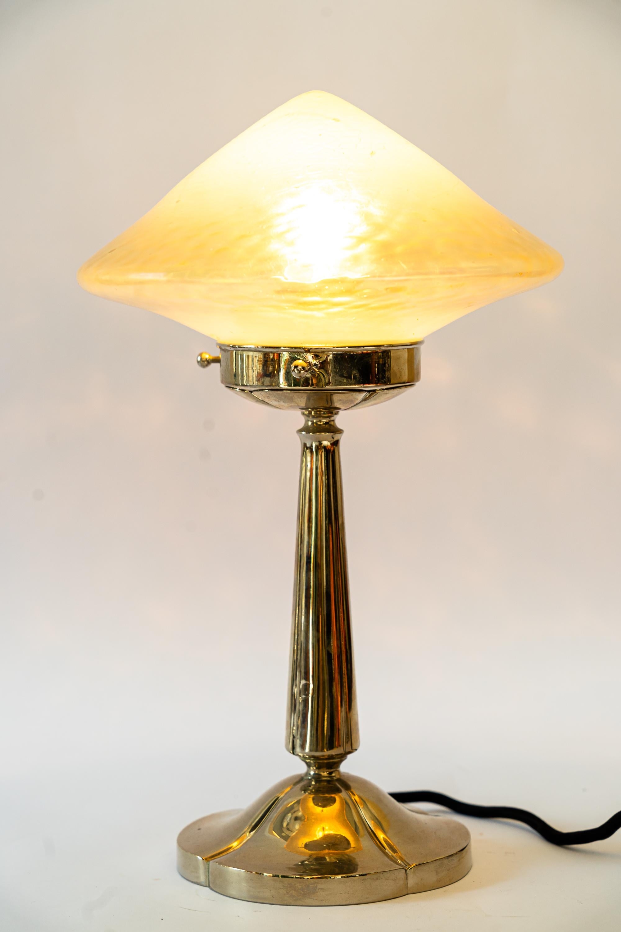 Nickel-Plated Brass Table Lamp with Beautiful Glass For Sale 3