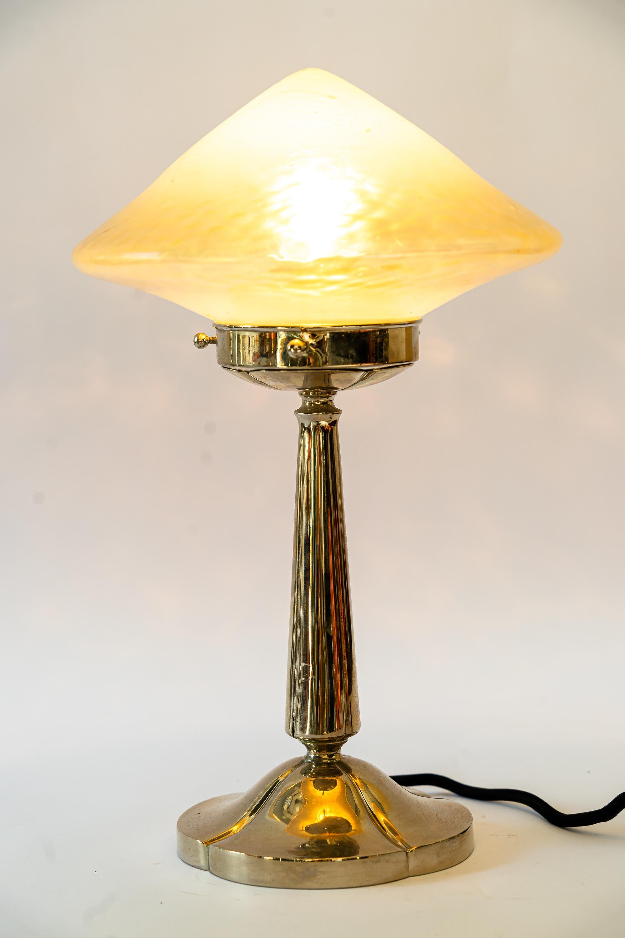 Nickel-Plated Brass Table Lamp with Beautiful Glass For Sale 4