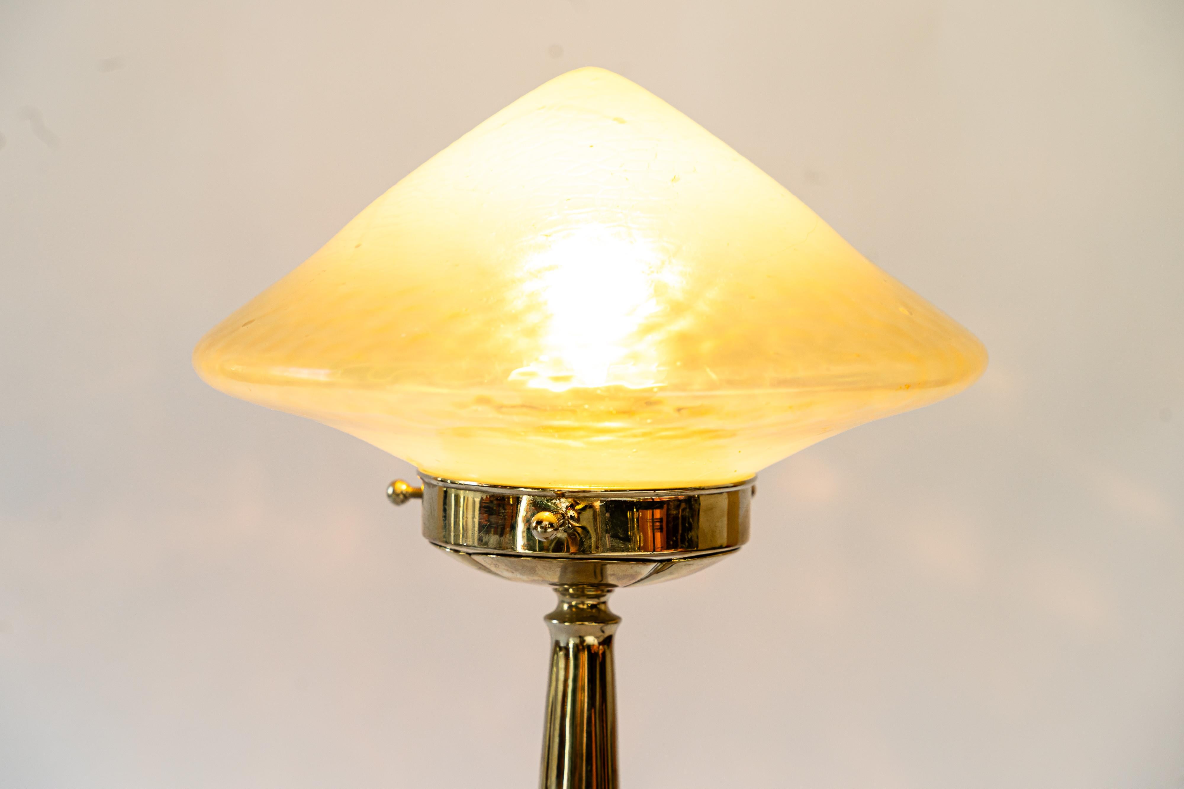 Nickel-Plated Brass Table Lamp with Beautiful Glass For Sale 5