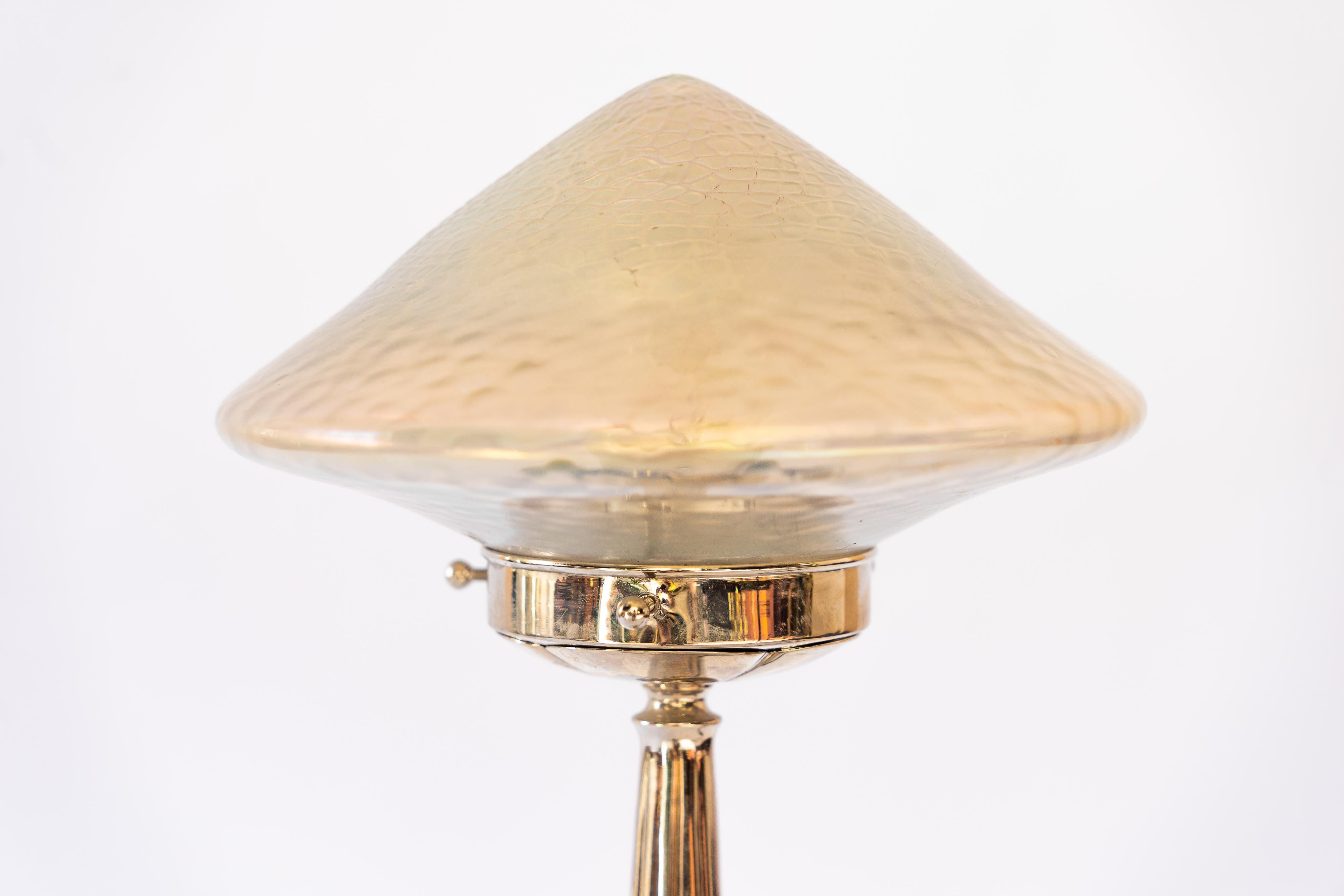 Art Deco Nickel-Plated Brass Table Lamp with Beautiful Glass For Sale