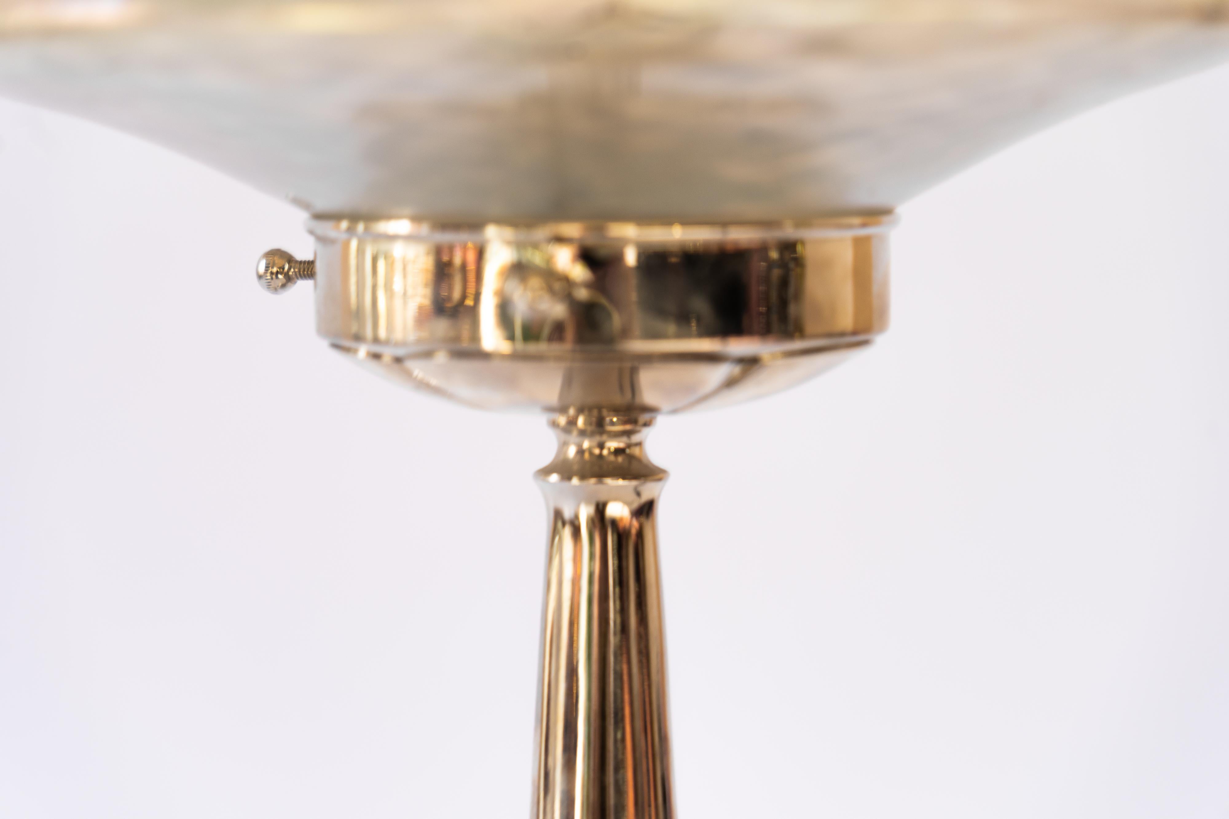 Early 20th Century Nickel-Plated Brass Table Lamp with Beautiful Glass For Sale