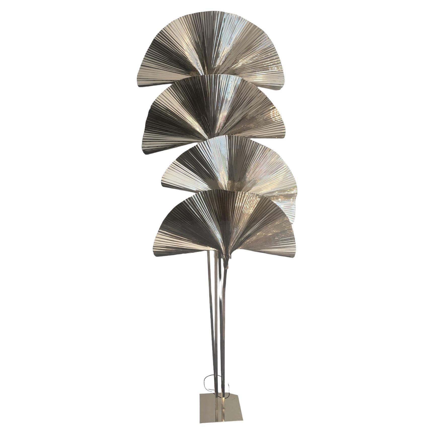 Nickel-Plated Brass Tropical Italian Floor Lamp For Sale