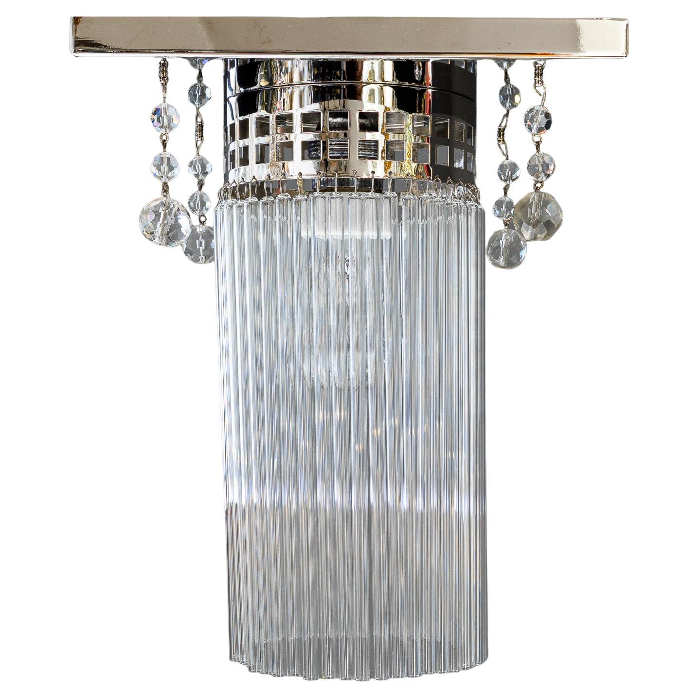 Nickel plated ceiling lamp with 4 original hanging parts vienna around 1920s