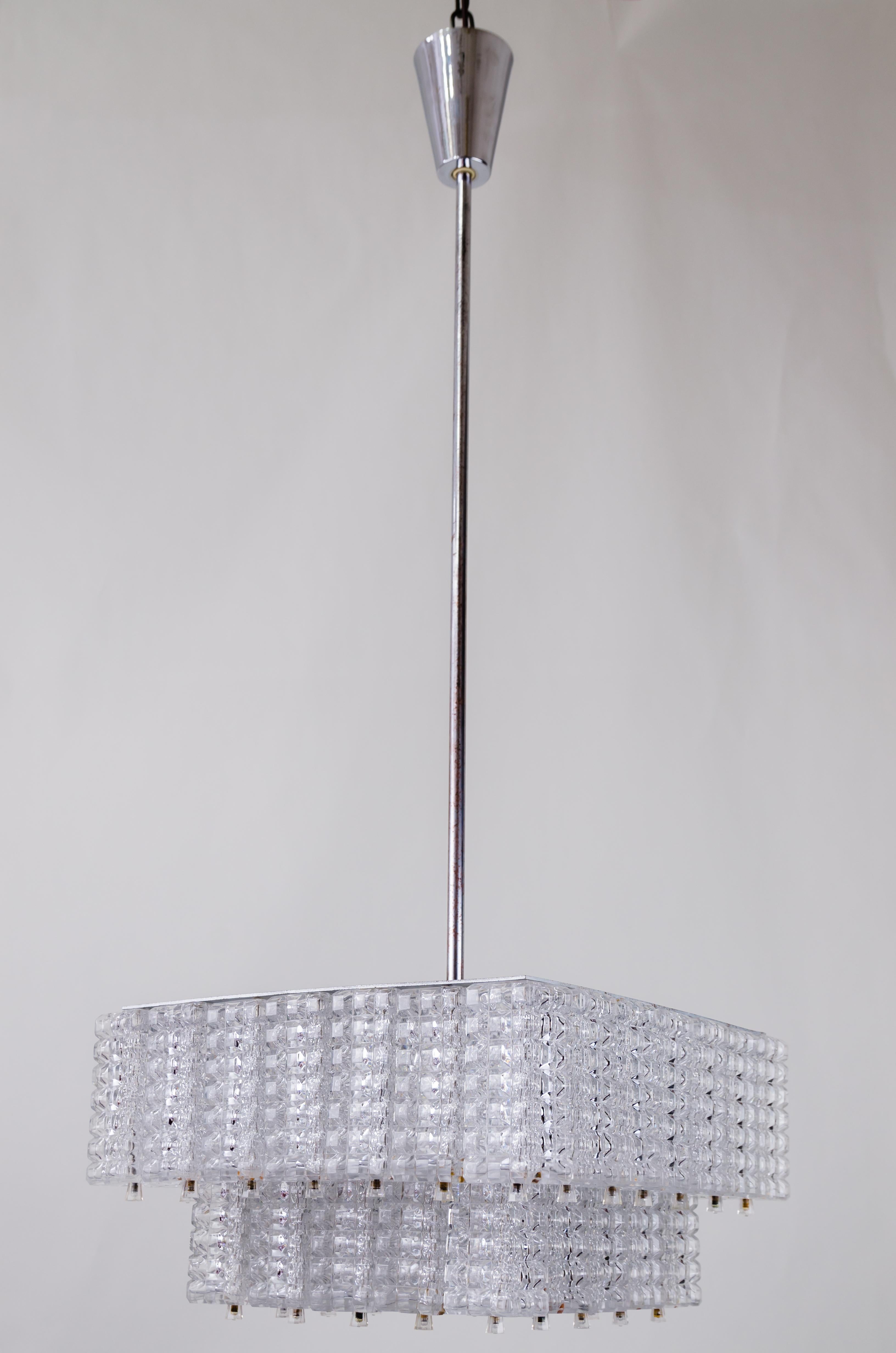 Mid-Century Modern Nickel plated chandelier by Austrolux 1960s For Sale