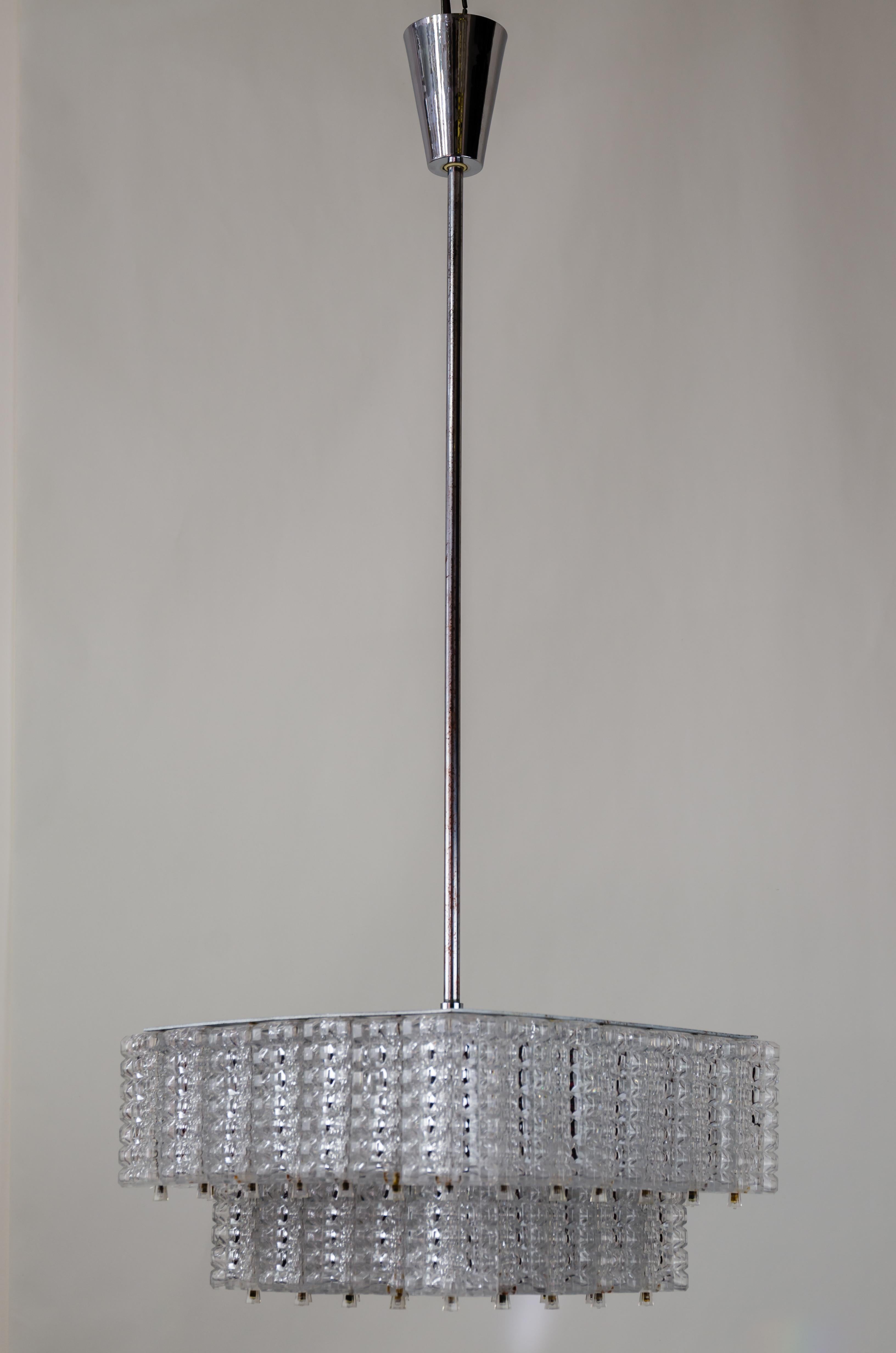 Glass Nickel plated chandelier by Austrolux 1960s For Sale