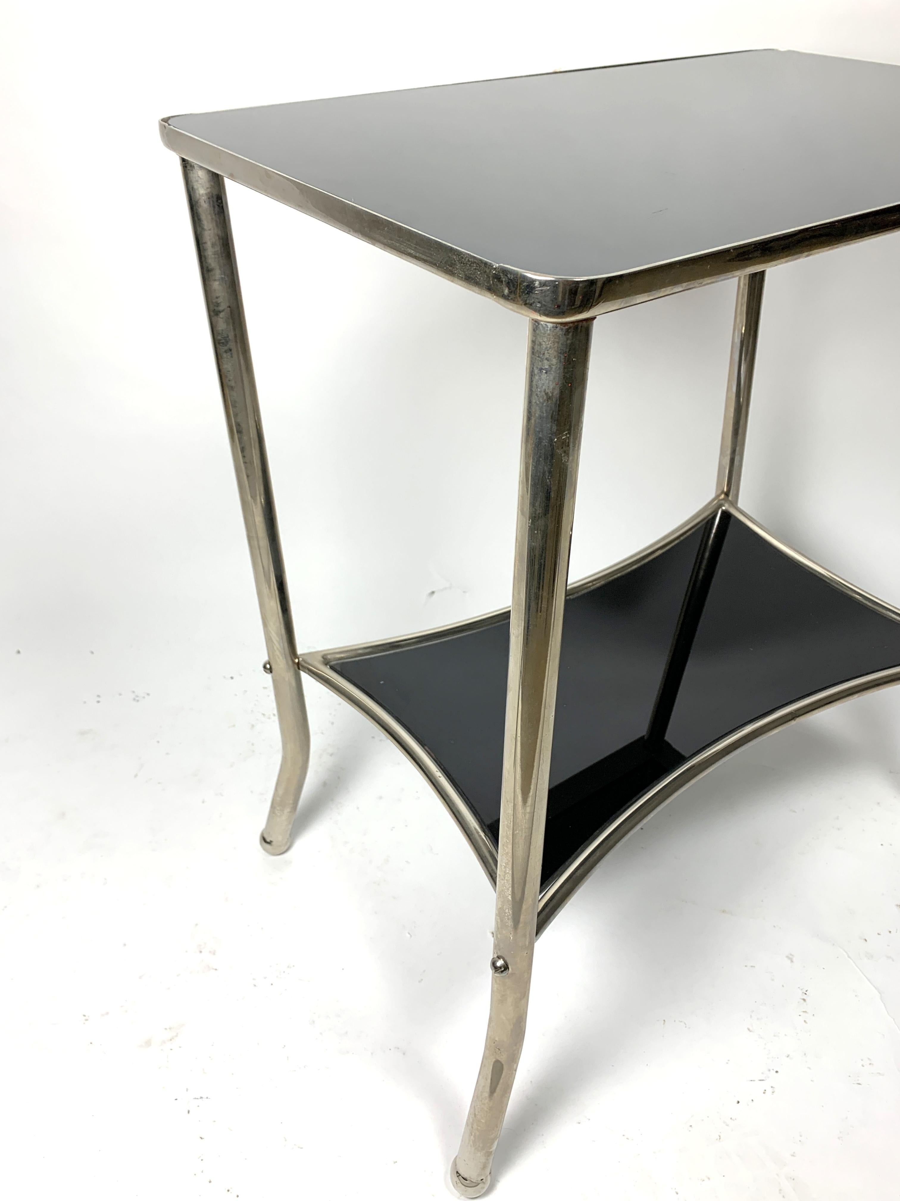Mid-20th Century Nickel-Plated Console Table with Black Glass, 1930s