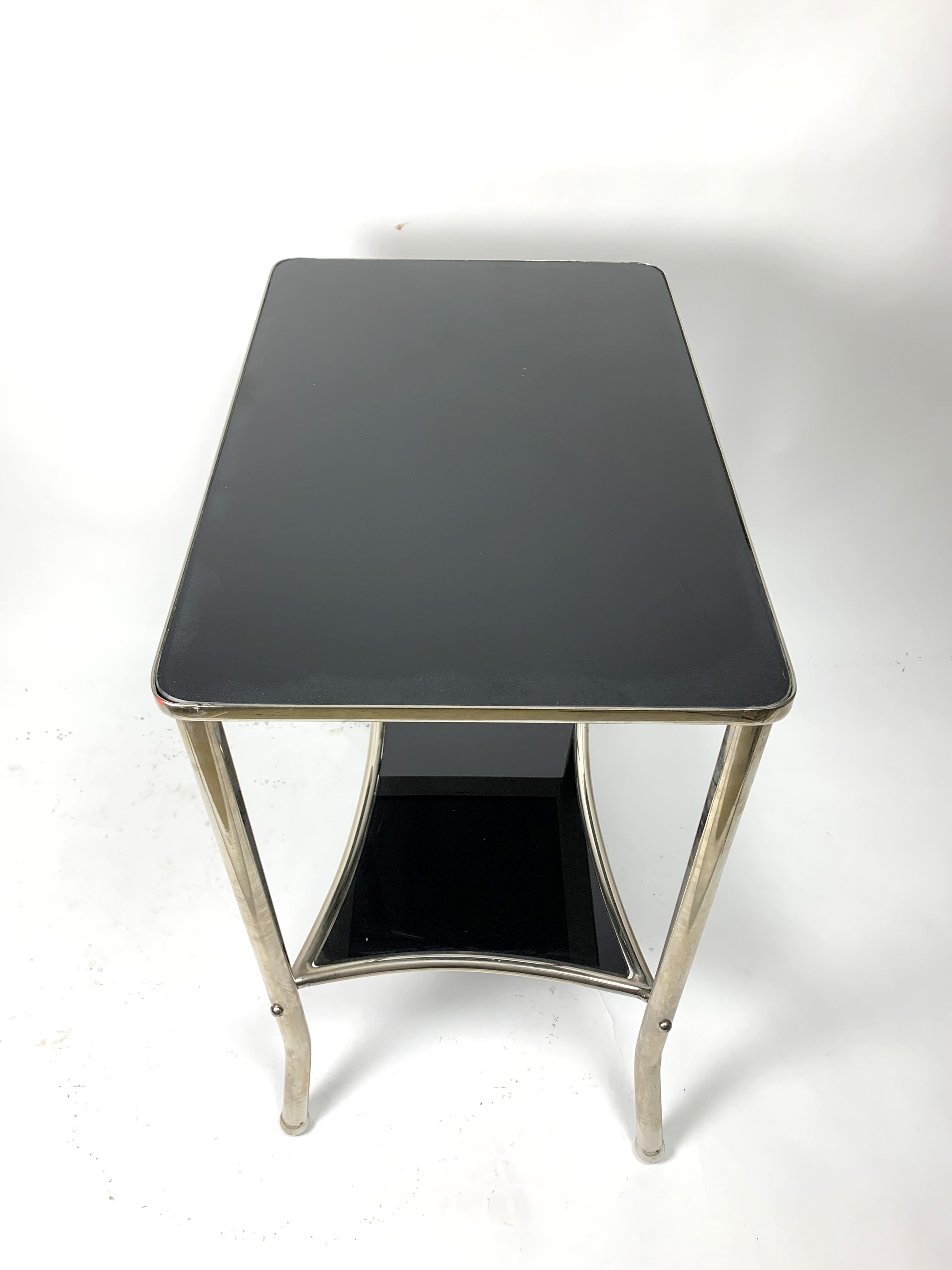 Nickel-Plated Console Table with Black Glass, 1930s 1