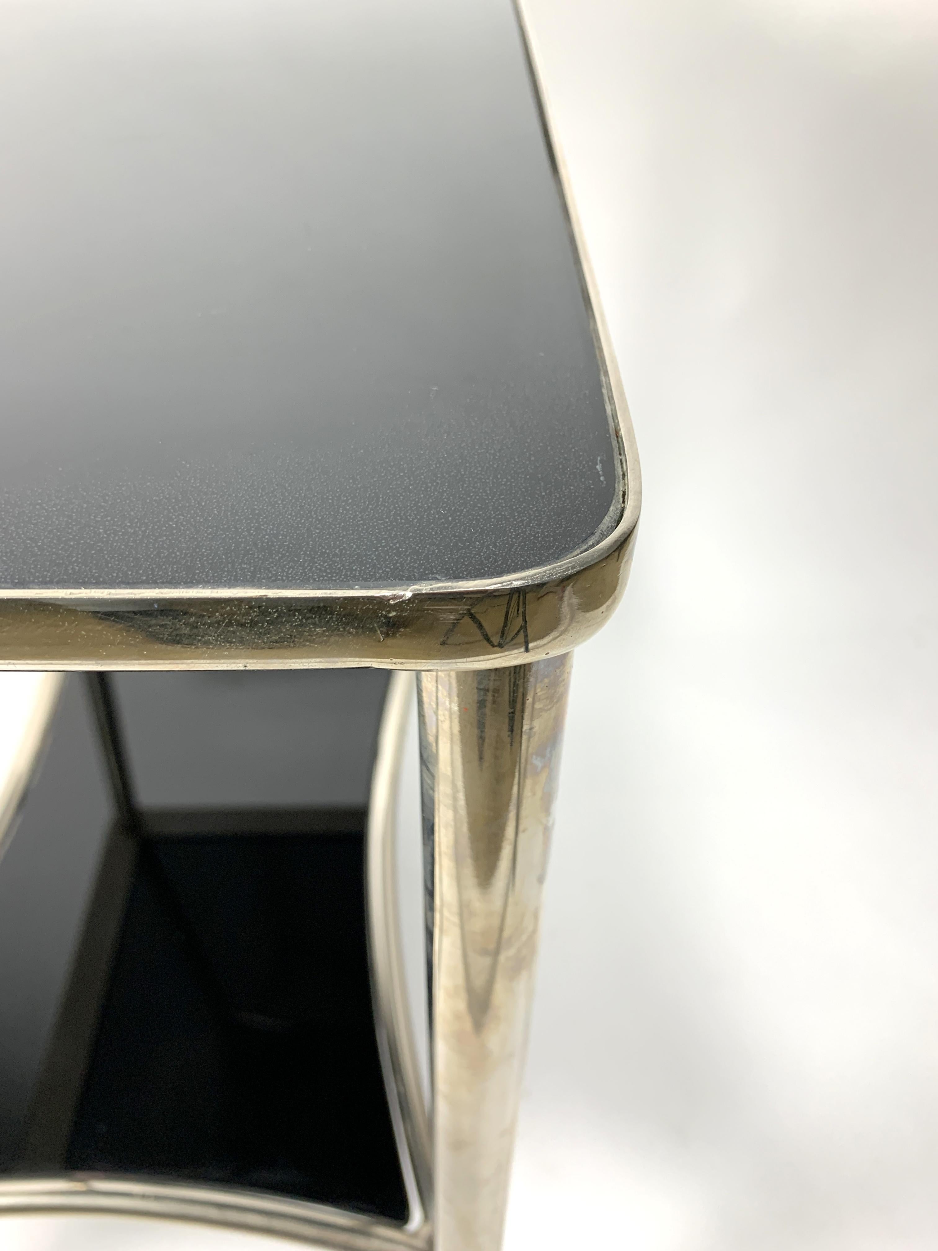 Nickel-Plated Console Table with Black Glass, 1930s 2