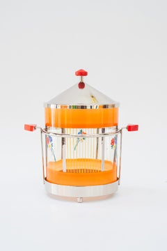 Bol à biscuits nickelé avec vienne en verre peint d'origine datant des années 1960