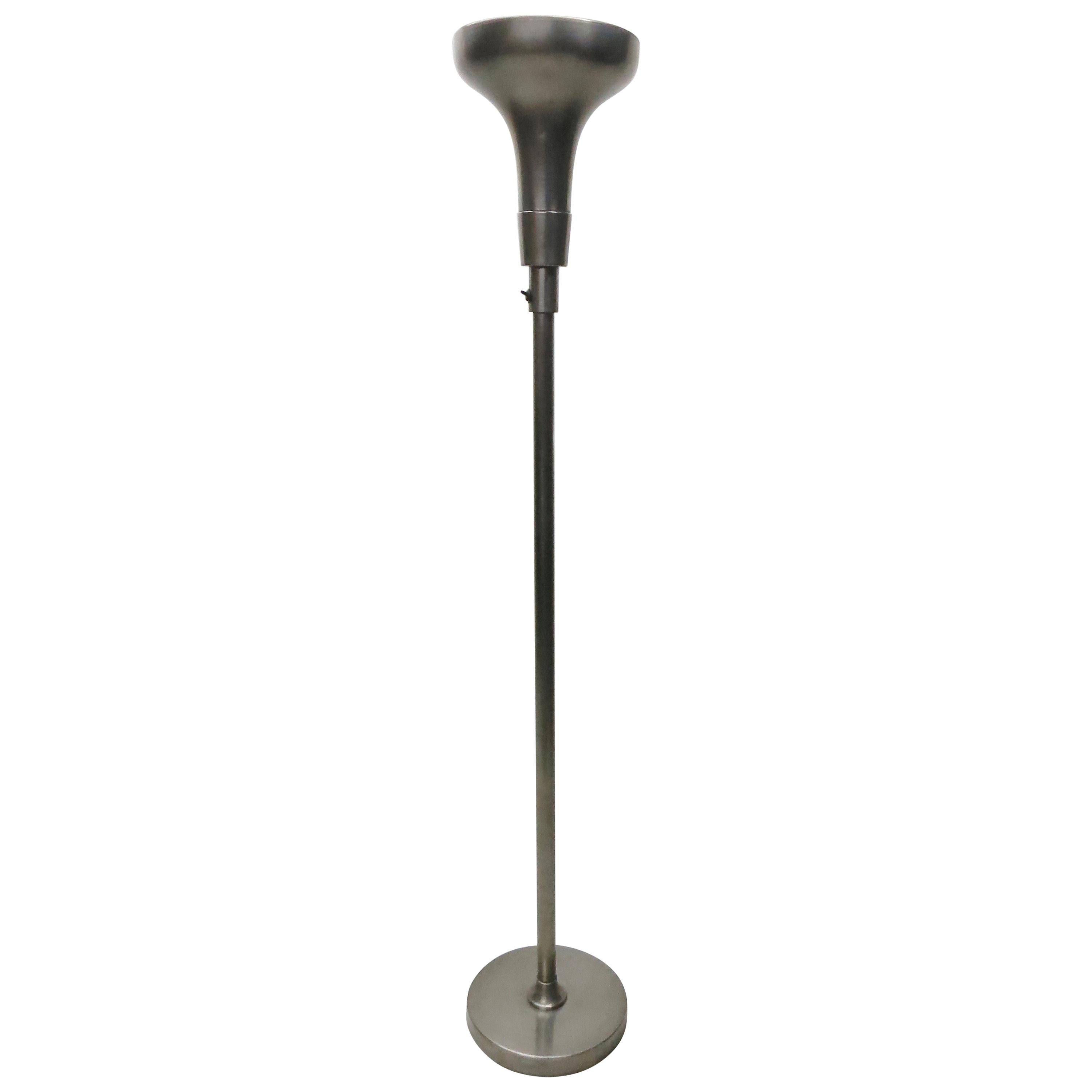 Nickel-Plated Copper Floor Lamp / Torchiere, France Circa 1930 For Sale
