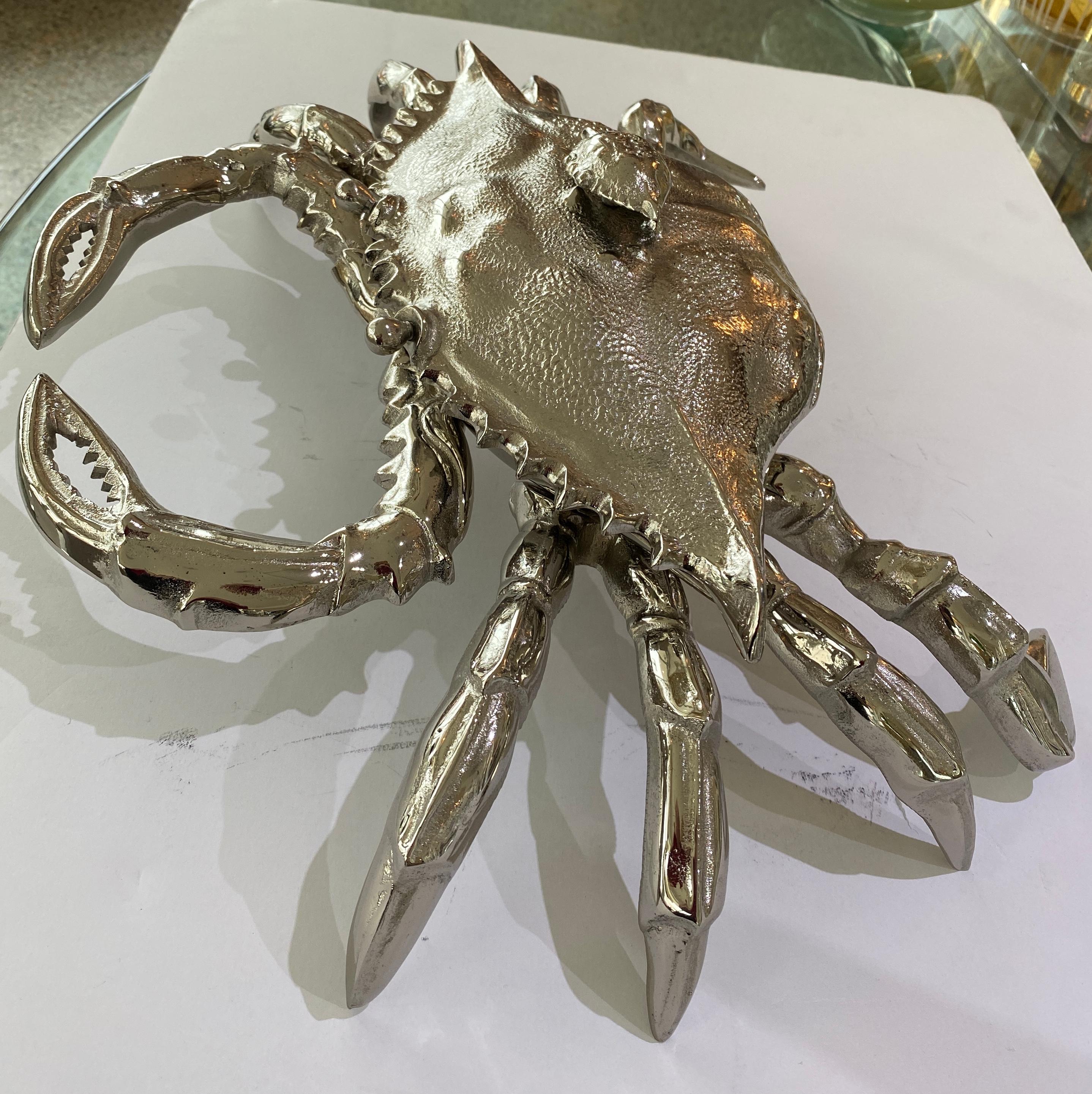 Modern Nickel Plated Crab Form Figure by Angel & Zevallos