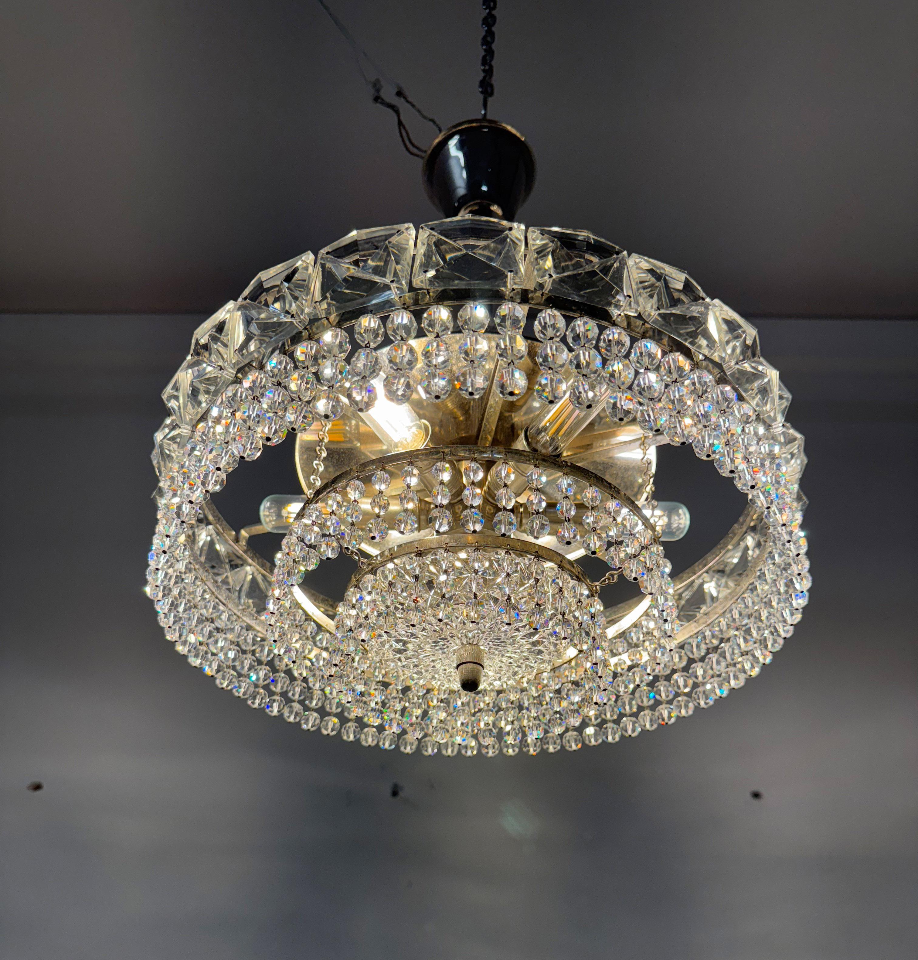 Lampadario in cristallo tagliato nichelato in vendita 6