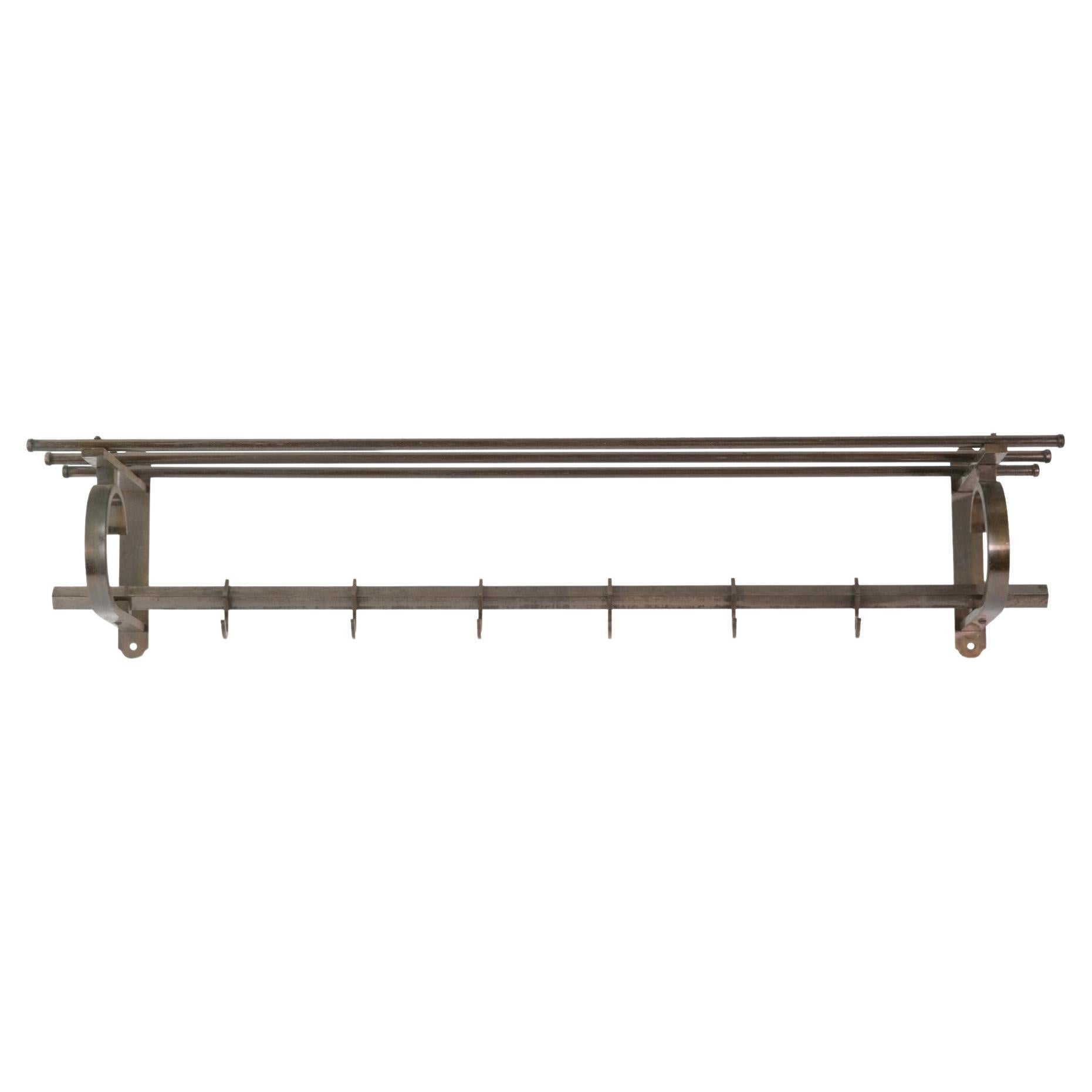 Nickel Plated European Train Rack with Hat Rack and Six Hooks For Sale at 1stDibs