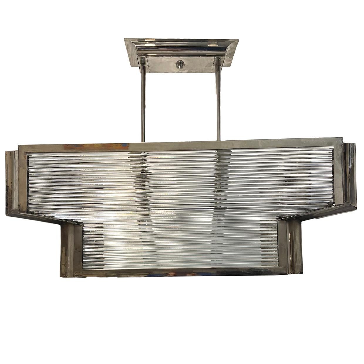 French Art Deco Style Nickel Plated Glass Rods Light Fixture For Sale