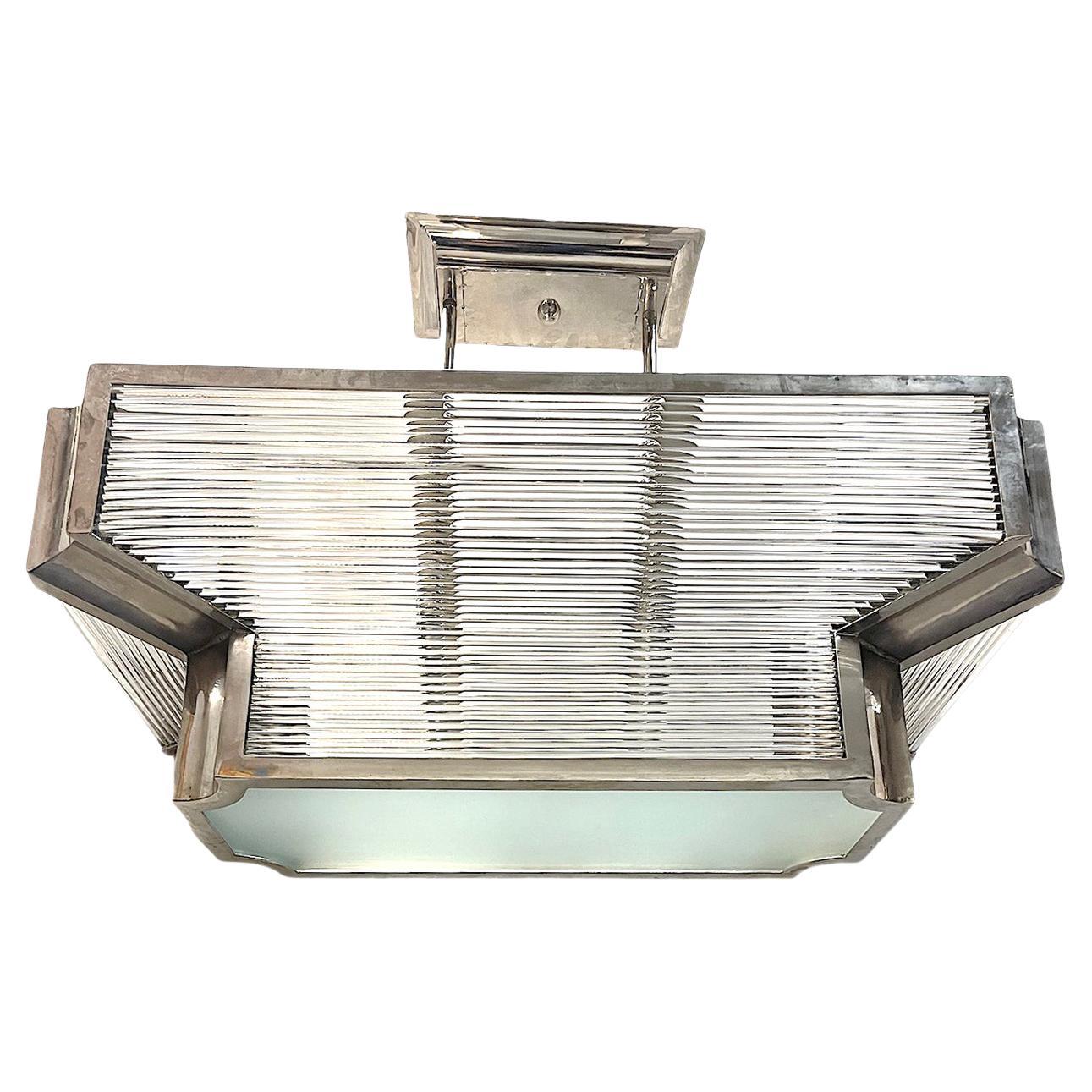 Art Deco Style Nickel Plated Glass Rods Light Fixture For Sale