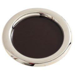 Nickel-Plated Gold and Brown Enamel Serving Tray, Italy, c. 1970