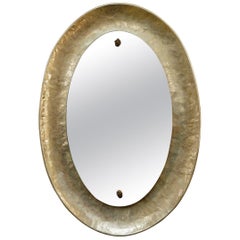 Nickel-Plated Hand-Hammered Bragalini Mirror, Italy, 1960s