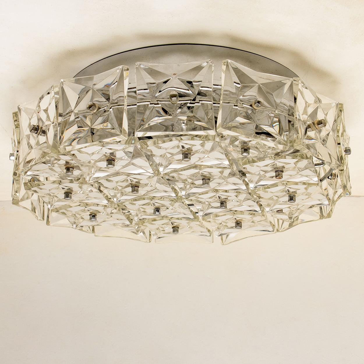 Nickel-Plated Kinkeldey Crystal Glass Flush Mount, Germany, 1970s For Sale 5