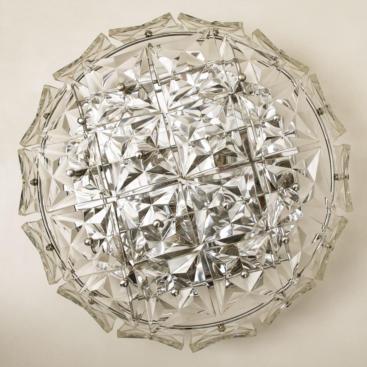 Nickel-Plated Kinkeldey Crystal Glass Flush Mount, Germany, 1970s For Sale 6