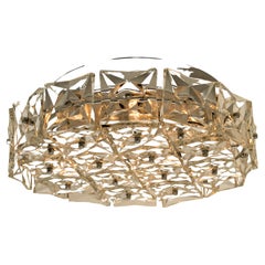 Nickel-Plated Kinkeldey Crystal Glass Flush Mount, Germany, 1970s