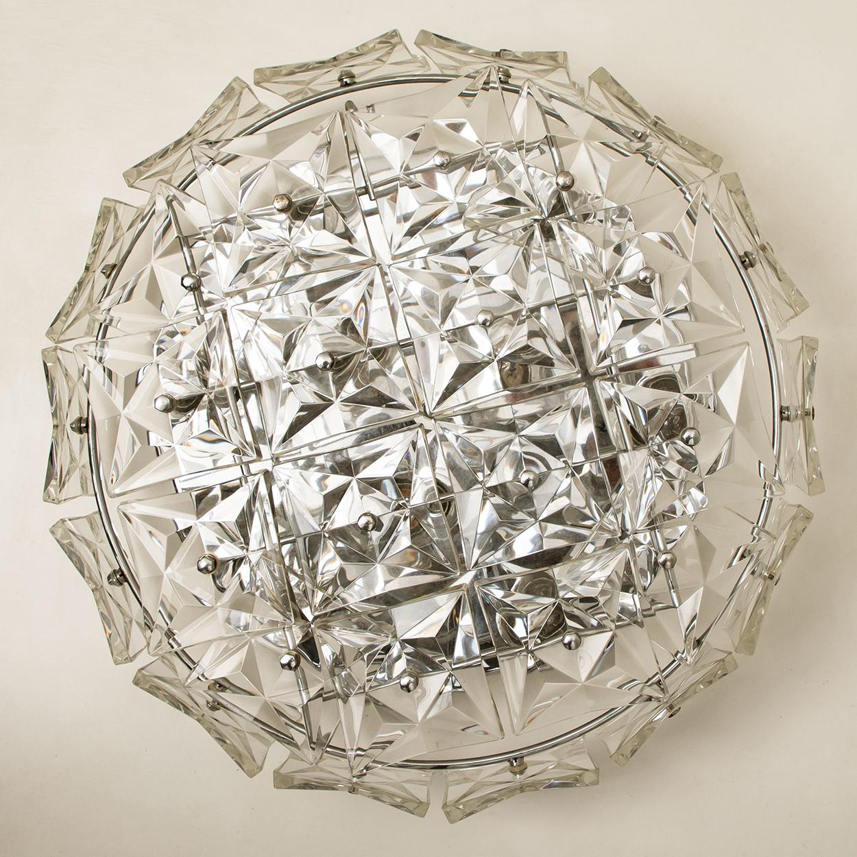 Nickel-Plated Kinkeldey Crystal Glass Flush Mount, Germany, 1970s In Good Condition For Sale In Rijssen, NL