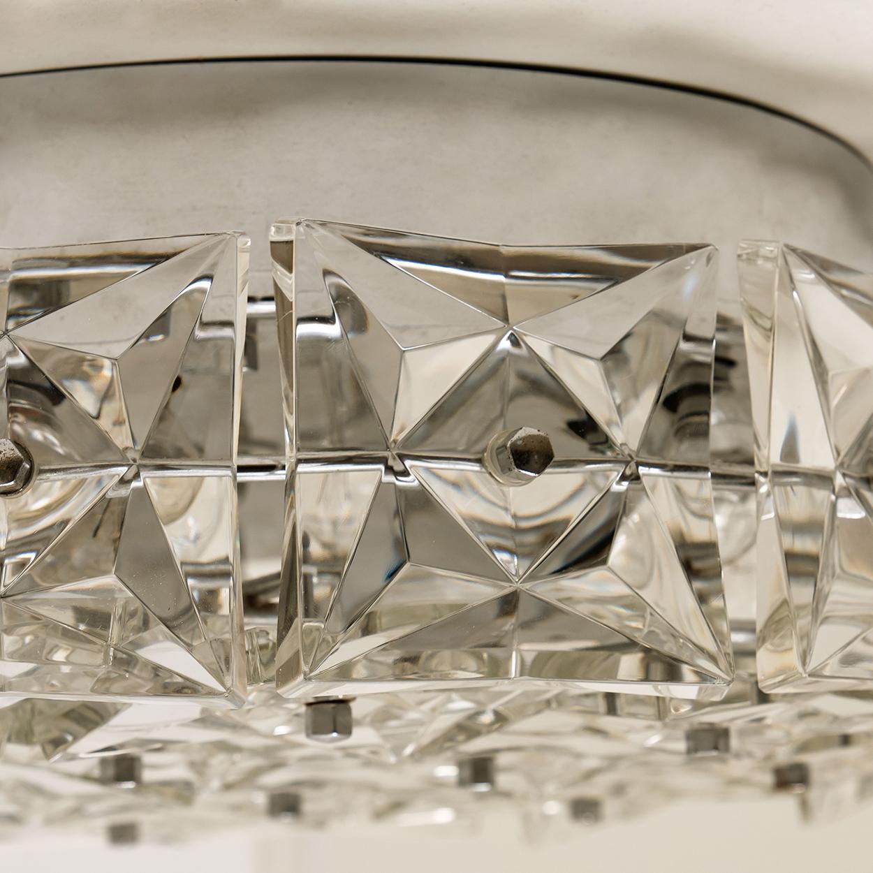 Late 20th Century Nickel-Plated Kinkeldey Crystal Glass Flush Mount, Germany, 1970s For Sale