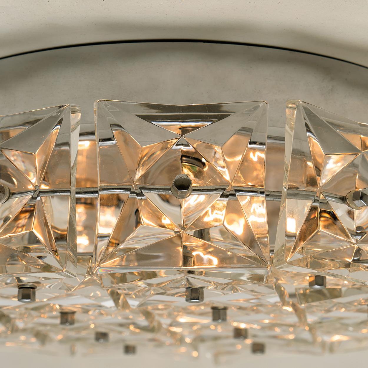 Nickel-Plated Kinkeldey Crystal Glass Flush Mount, Germany, 1970s For Sale 3