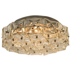 Nickel-Plated Kinkeldey Crystal Glass Flush Mount, Germany, 1970s