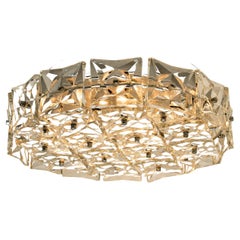 Vintage Nickel-Plated Kinkeldey Crystal Glass Flush Mount, Germany, 1970s