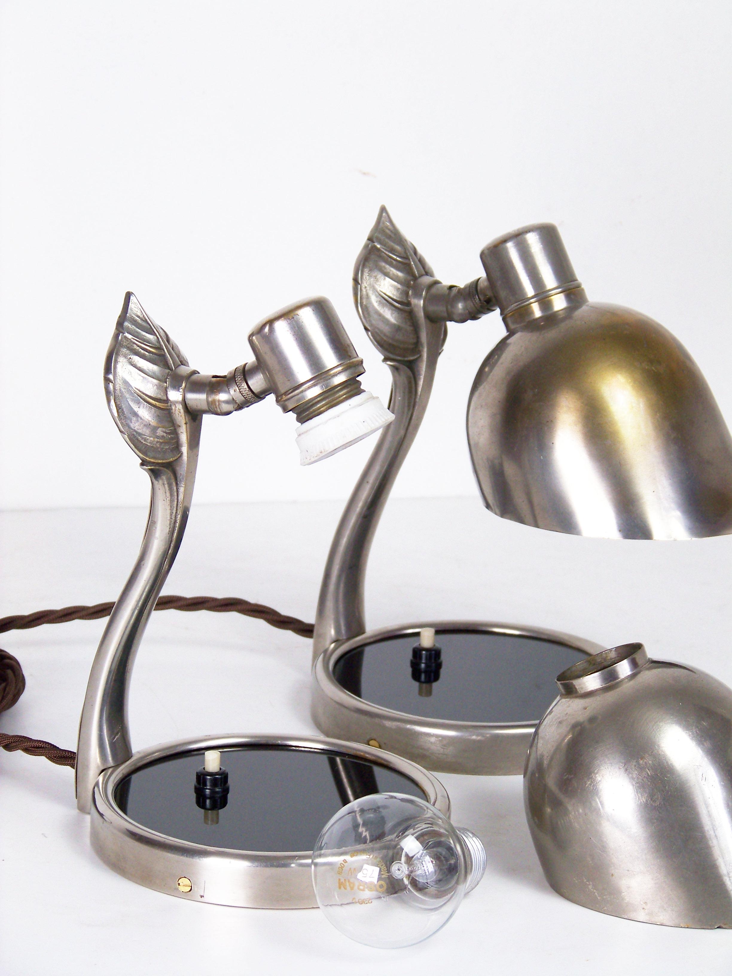 Nickel-Plated Lamps by František Anýž, Pair, circa 1920 5
