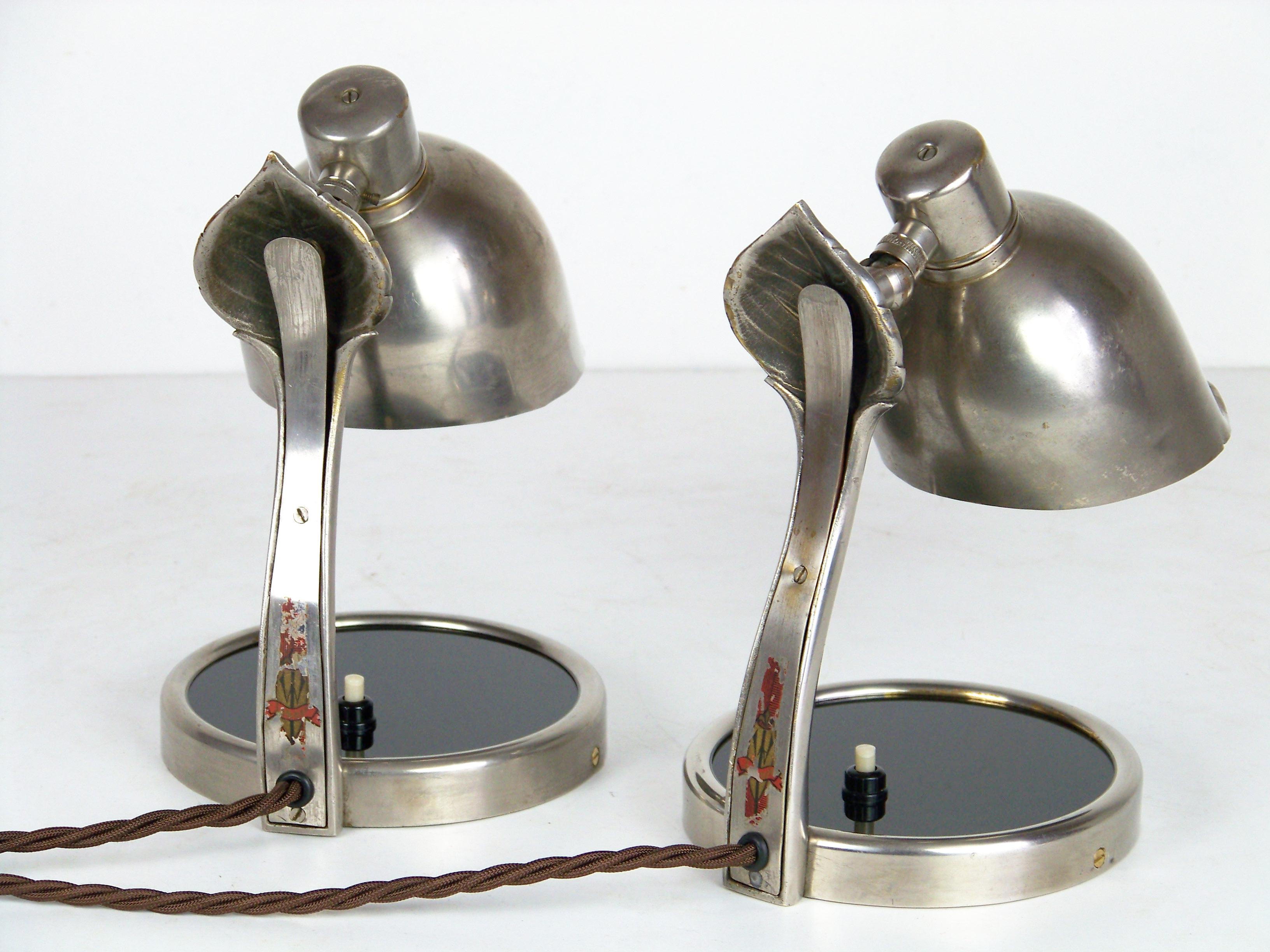 Art Deco Nickel-Plated Lamps by František Anýž, Pair, circa 1920