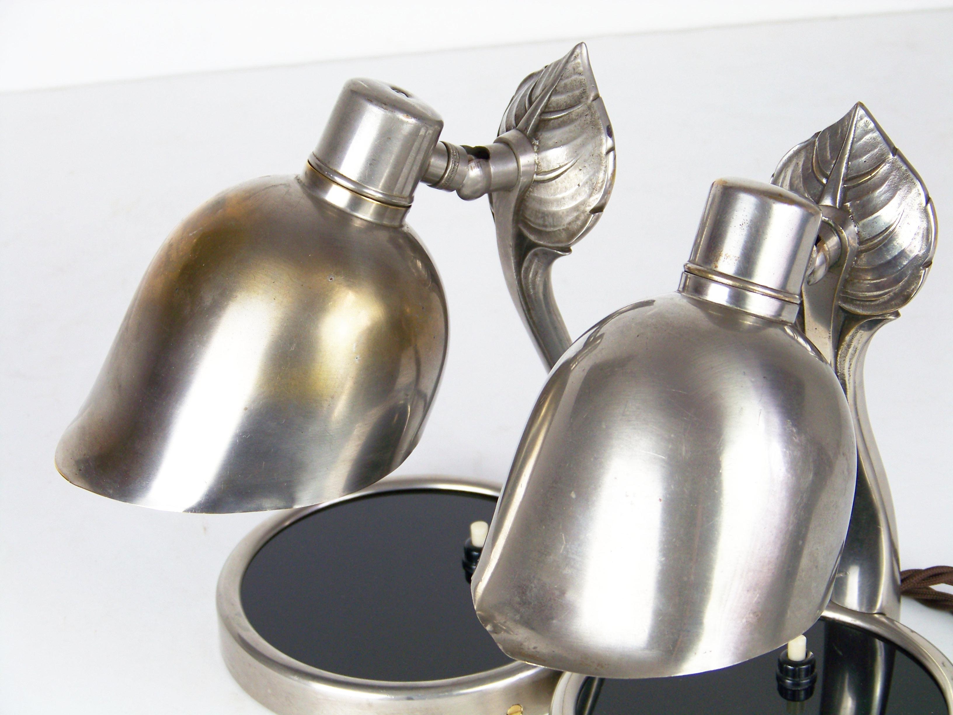 Nickel-Plated Lamps by František Anýž, Pair, circa 1920 1