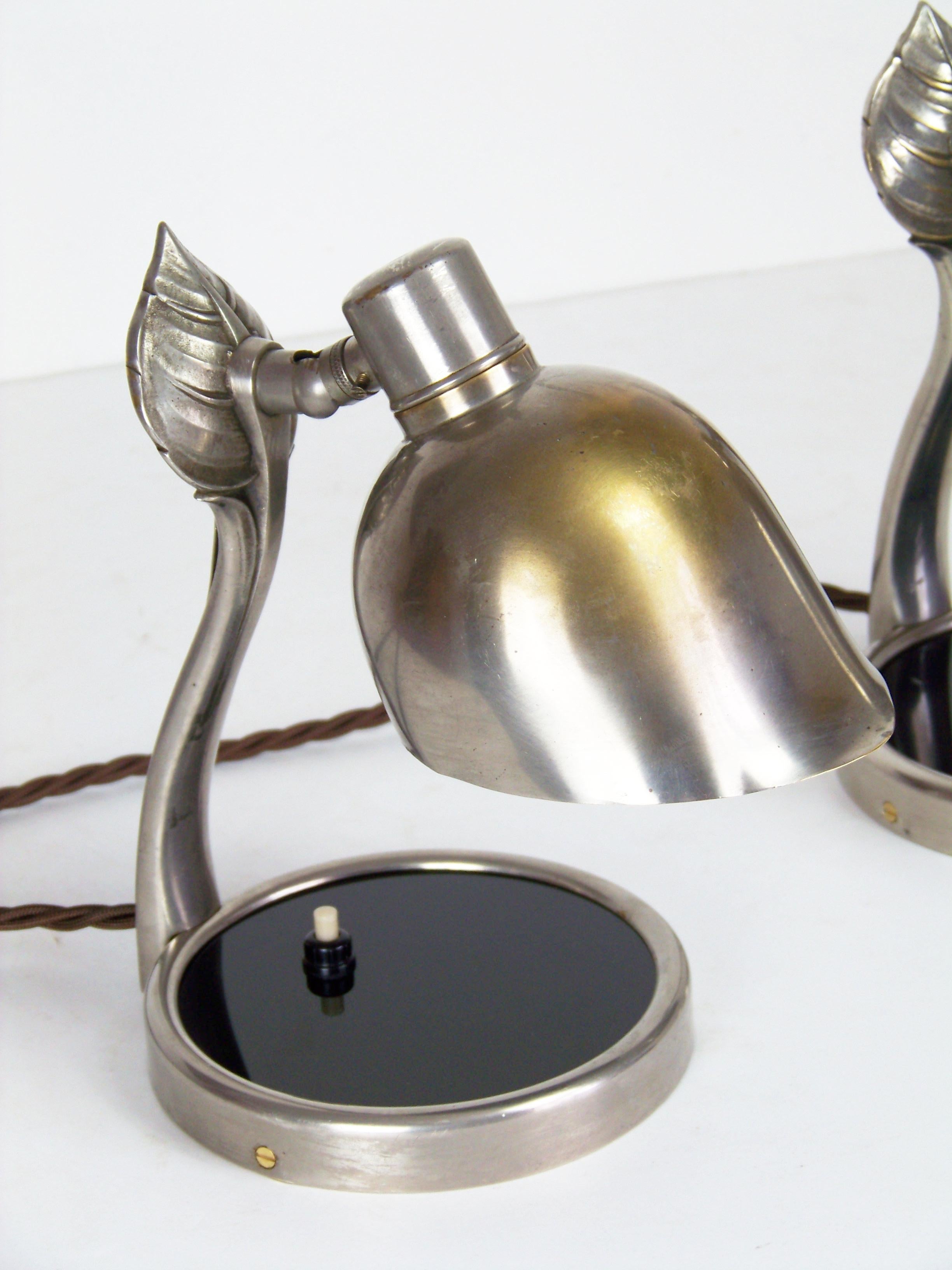 Nickel-Plated Lamps by František Anýž, Pair, circa 1920 3