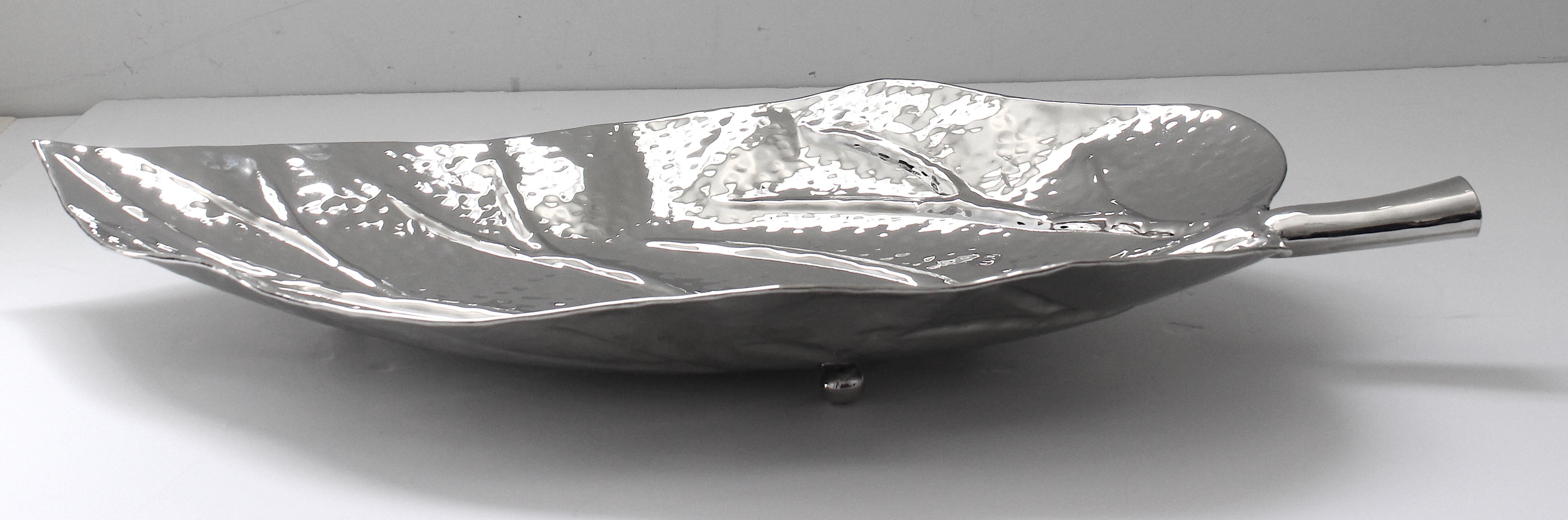 Nickel Plated Leaf Form Serving Tray by Iconic Snob Galeries For Sale 3