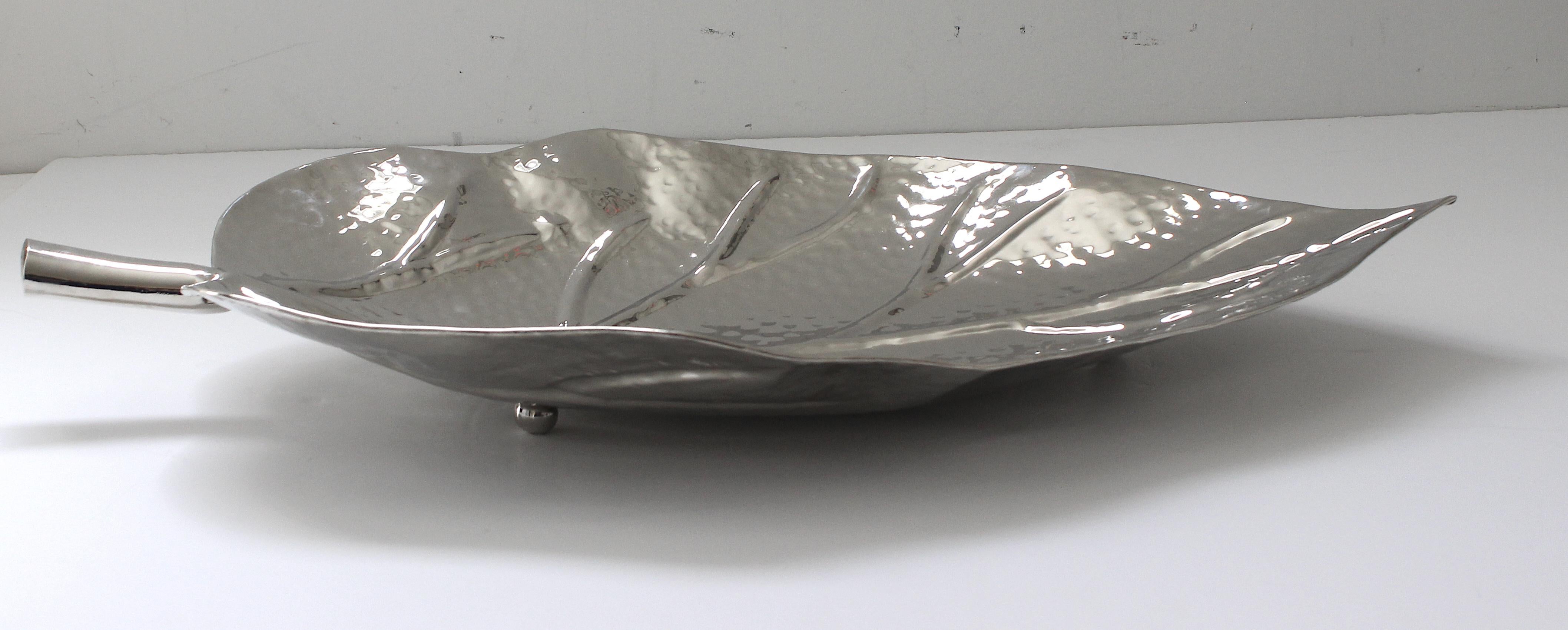 Nickel Plated Leaf Form Serving Tray by Iconic Snob Galeries For Sale 4
