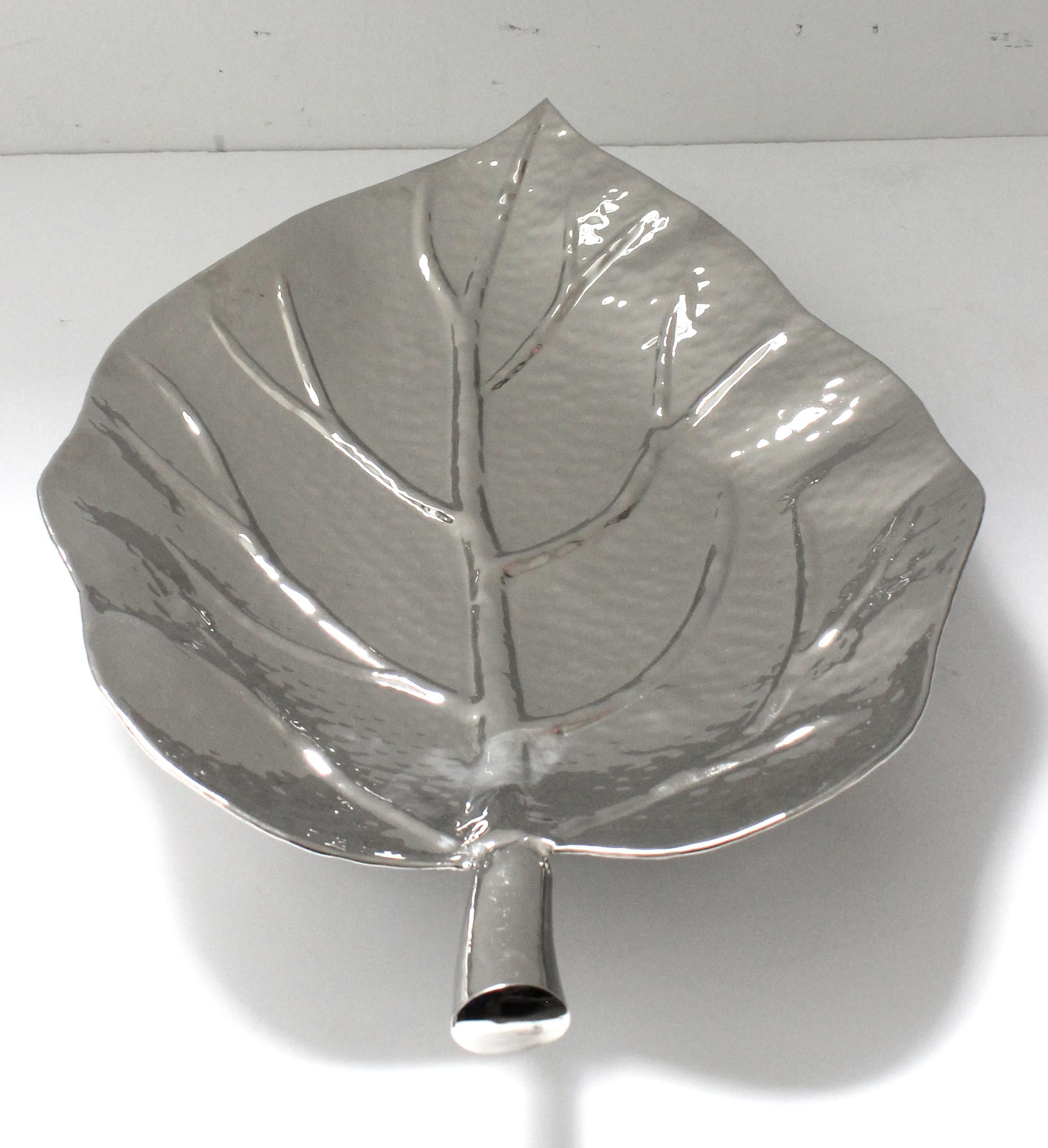 Modern Nickel Plated Leaf Form Serving Tray by Iconic Snob Galeries For Sale