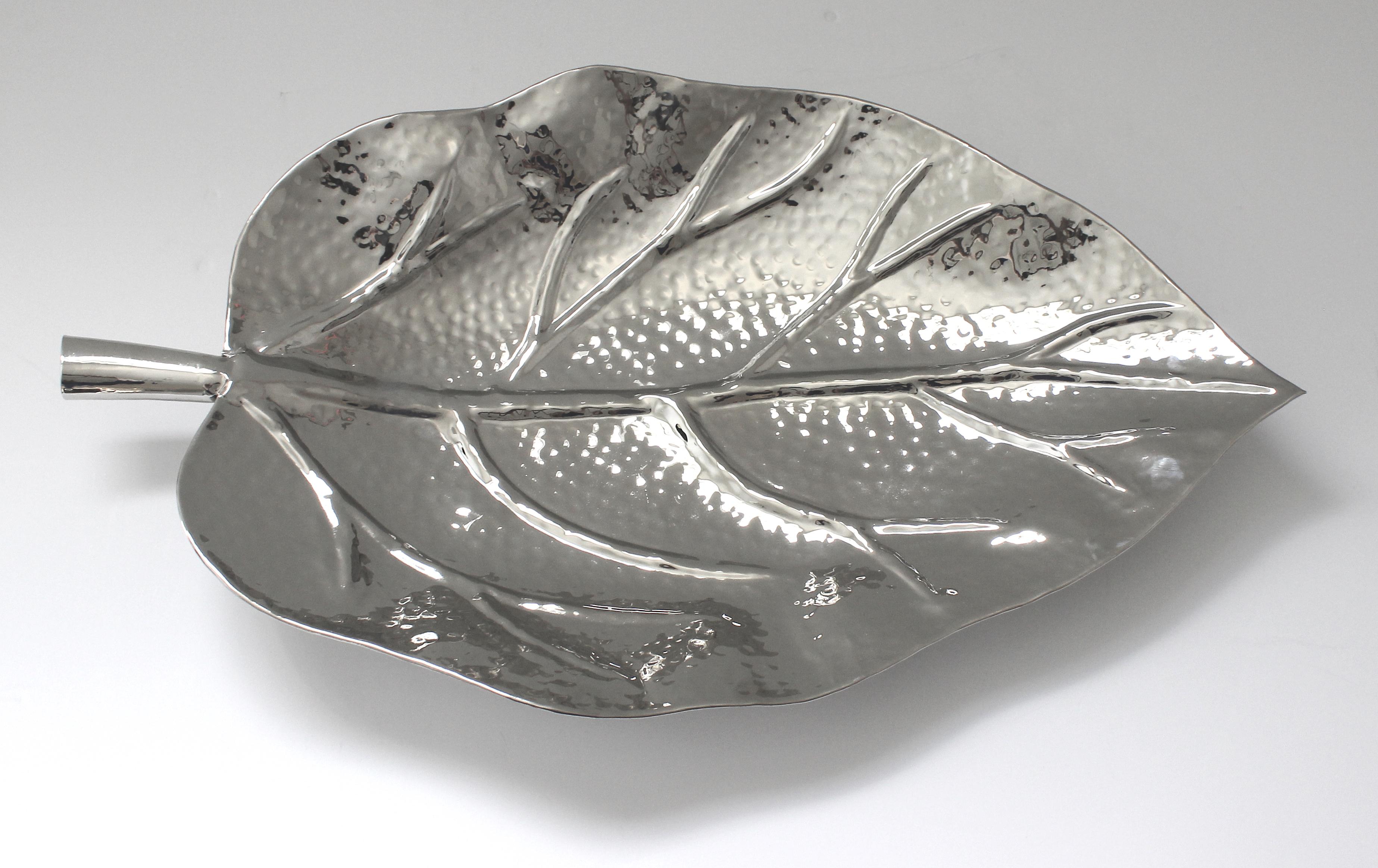Nickel Plated Leaf Form Serving Tray by Iconic Snob Galeries In Good Condition For Sale In West Palm Beach, FL