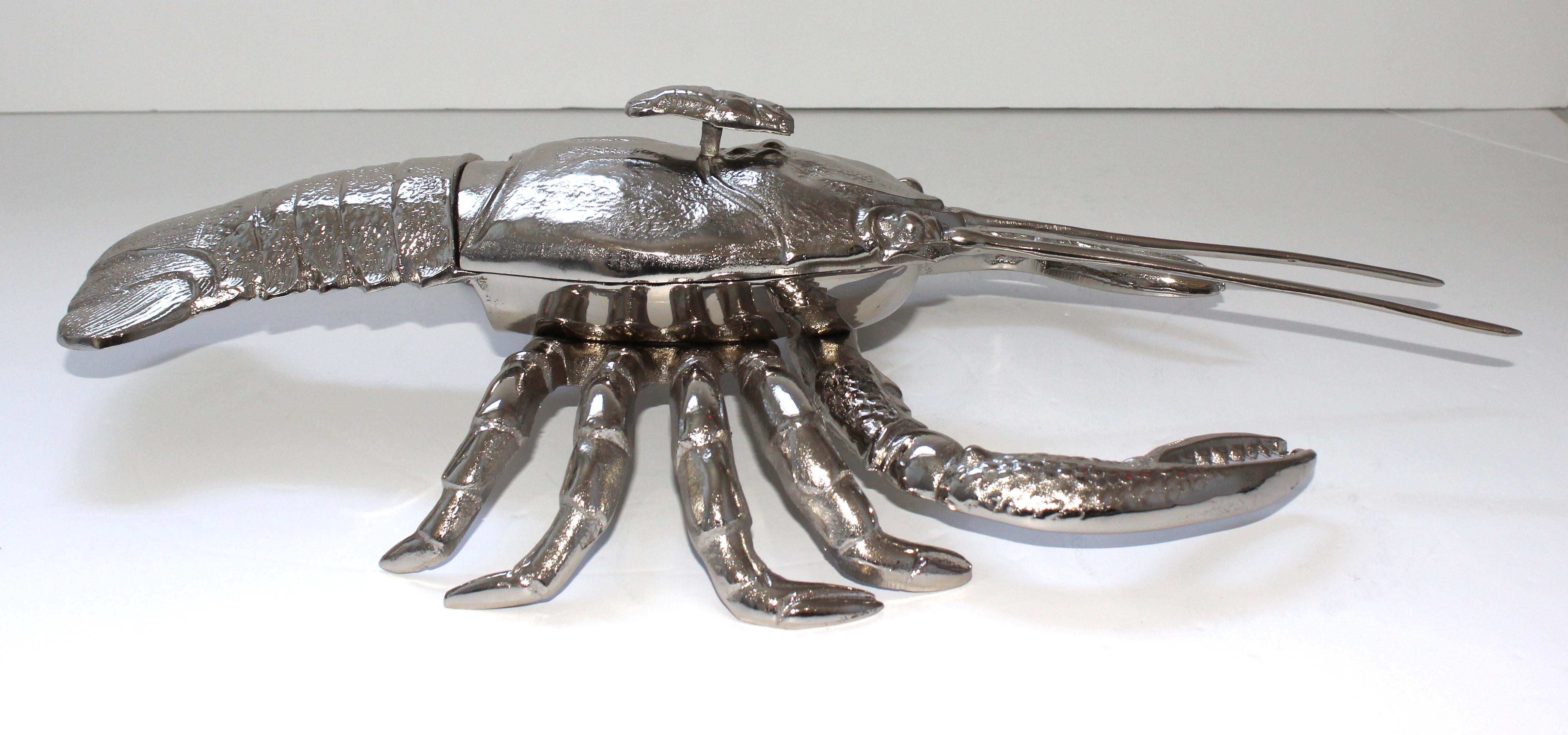 Brass Nickel Plated Lidded Lobster Dish by Angel and Zevallos  For Sale