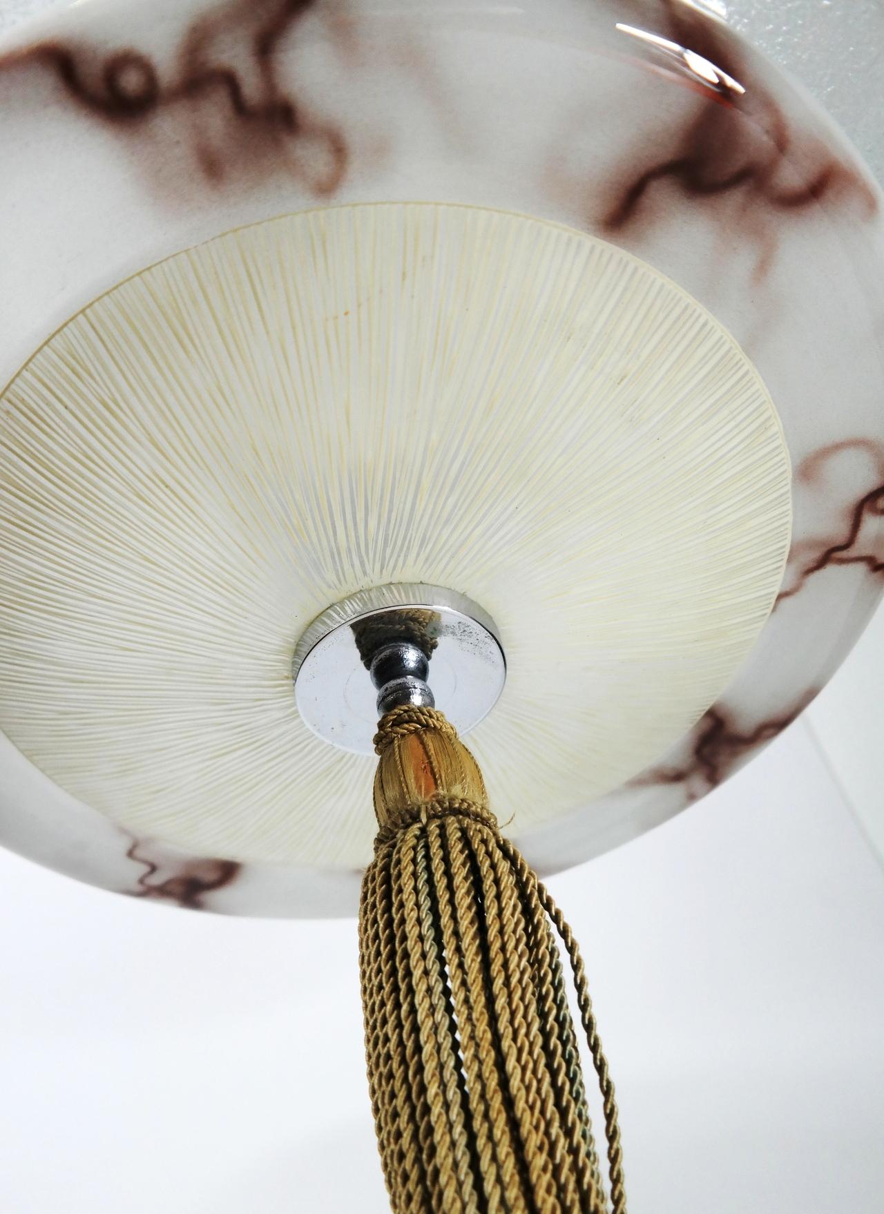 Mid-20th Century Nickel-Plated Marble Glass Art Deco Pendant Chandelier, 1930s For Sale