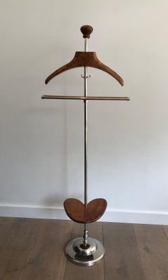 Nickel-Plated Metal and Wood Nightstand Valet, French Work, circa 1970