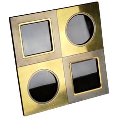 Vintage Nickel-Plated Metal, Brass and Brown Velvet 1970s Pictures Frame