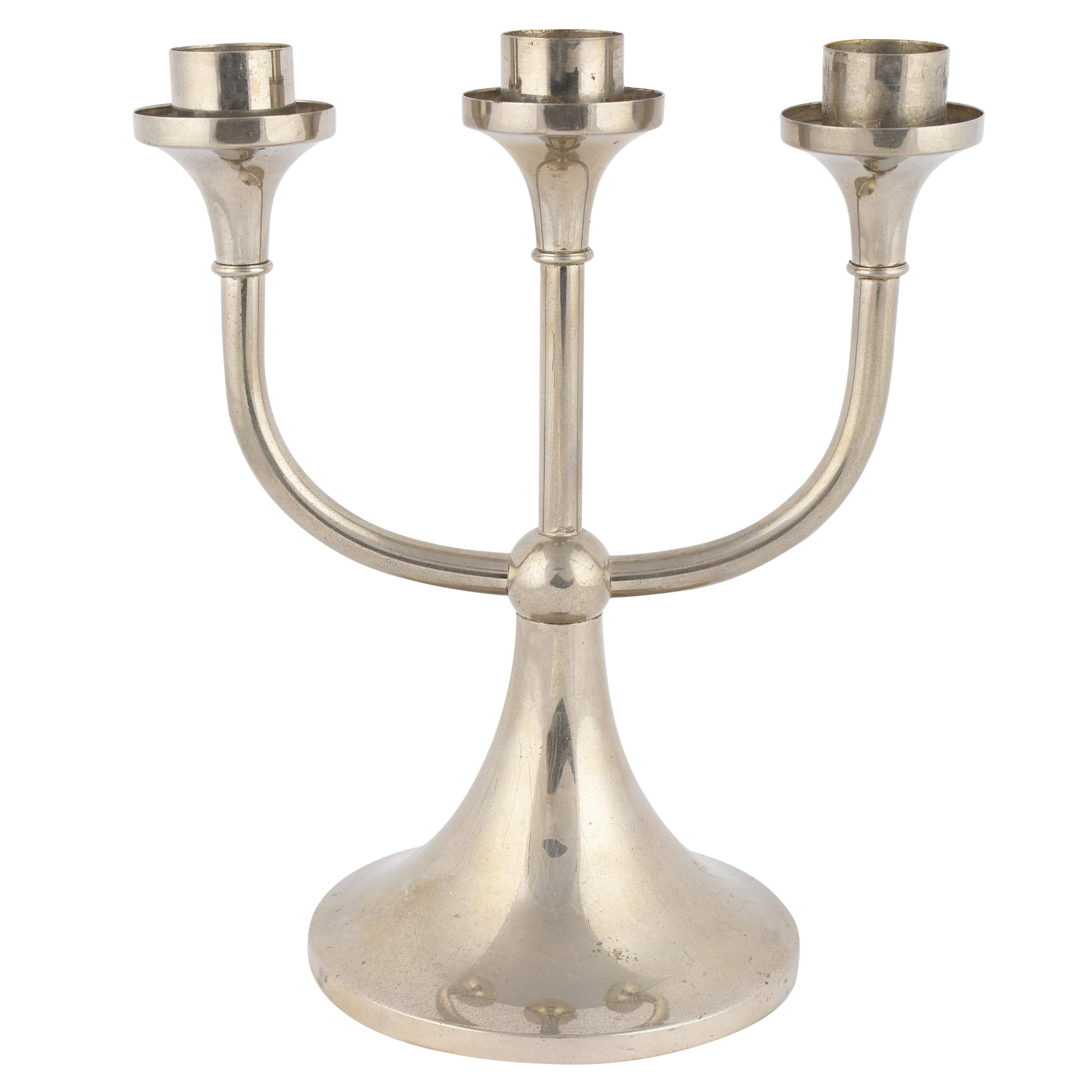 Nickel-Plated Metal Candle Holder by Kallmeyer & Harjes, Gotha, Germany, 1930s For Sale