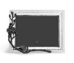 Nickel-Plated Metal Medium Photo Frame with Overlapping Black Orchid Design.